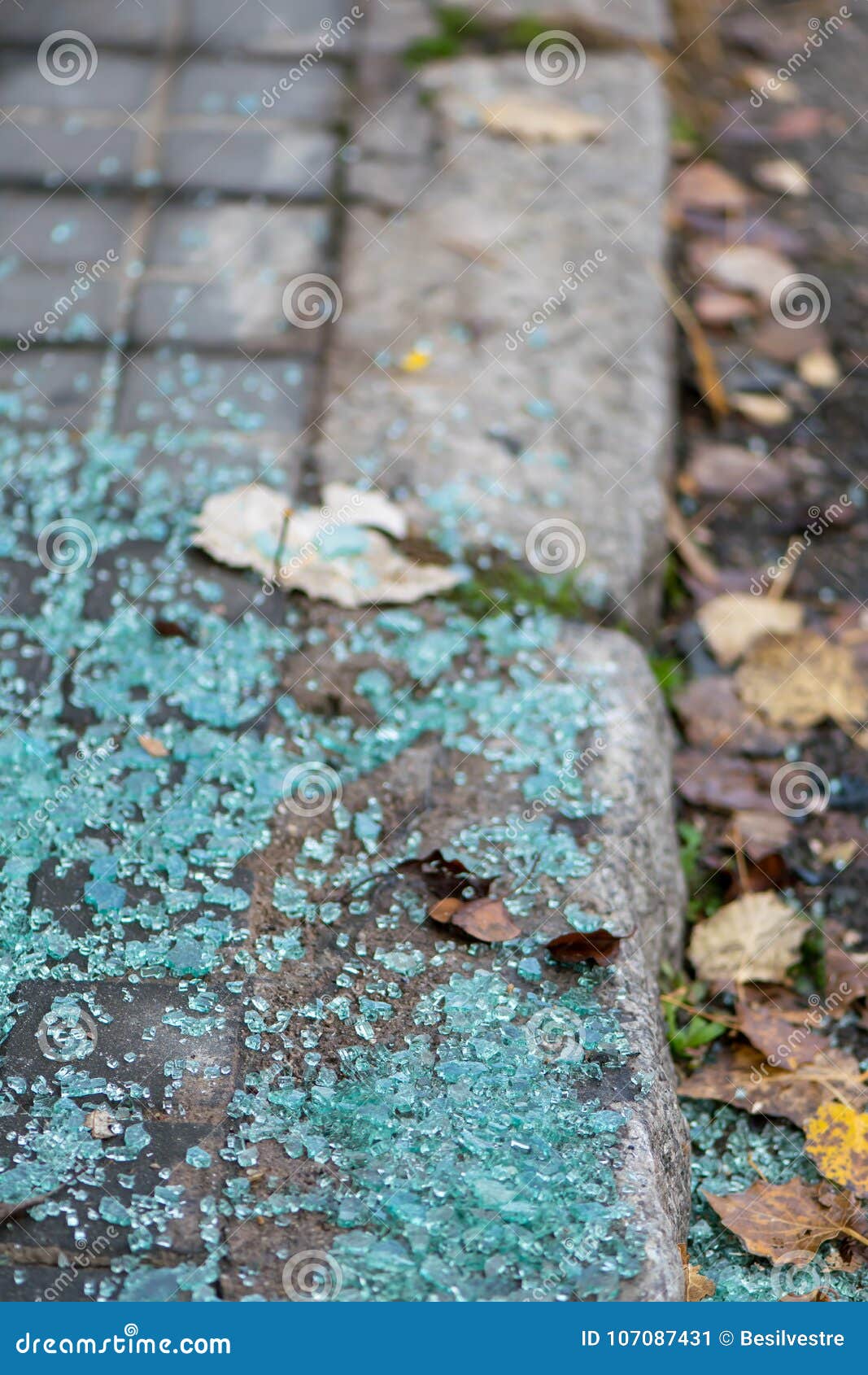 Broken Glass On The Sidewalk Stock Image Image Of Space Messy 107087431