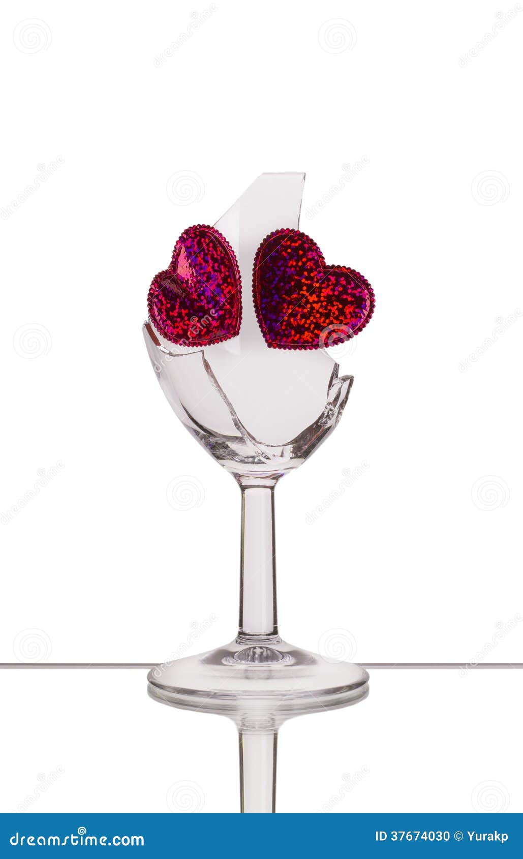 Broken Glass with Two Hearts Stock Photo Image of leaf, heart 37674030