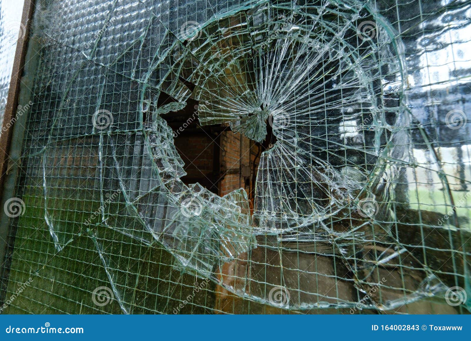 Broken Glass in the Window of Warehouse Stock Image Image of