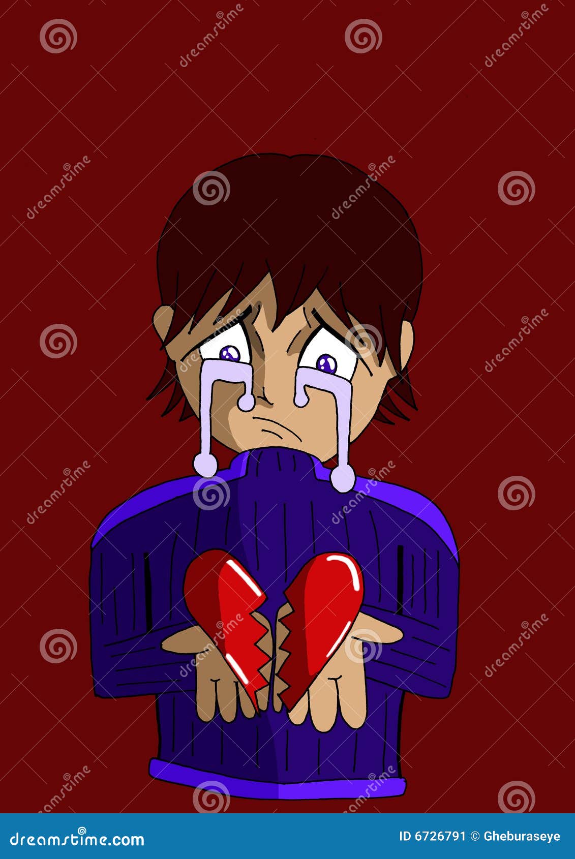 Sad Boy with a Broken Heart in His Hands on Dark Background Stock ...