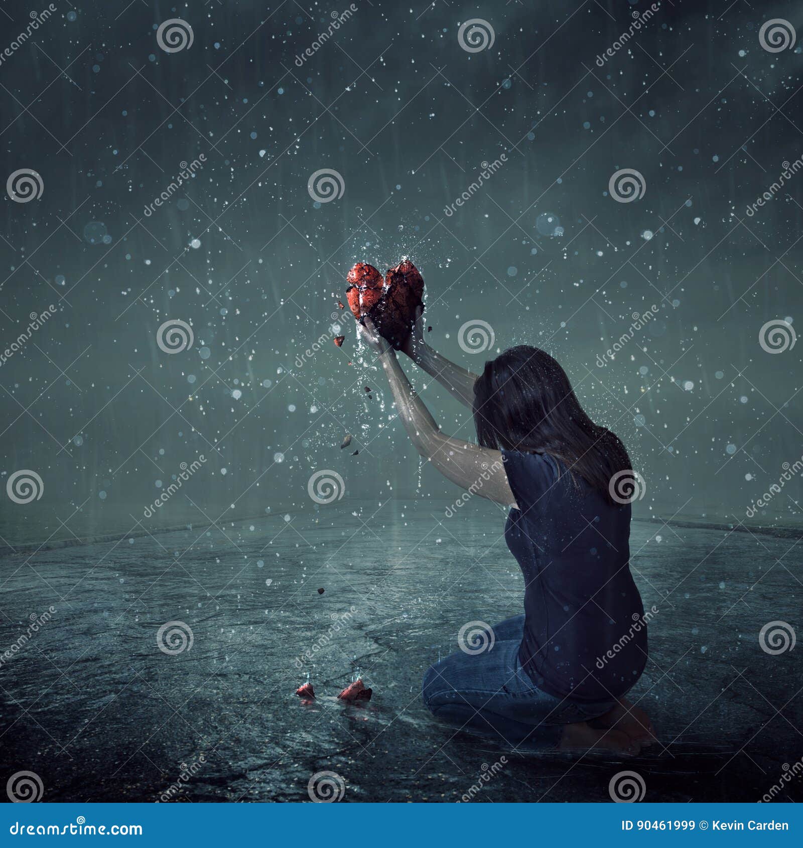 broken heart during rain storm