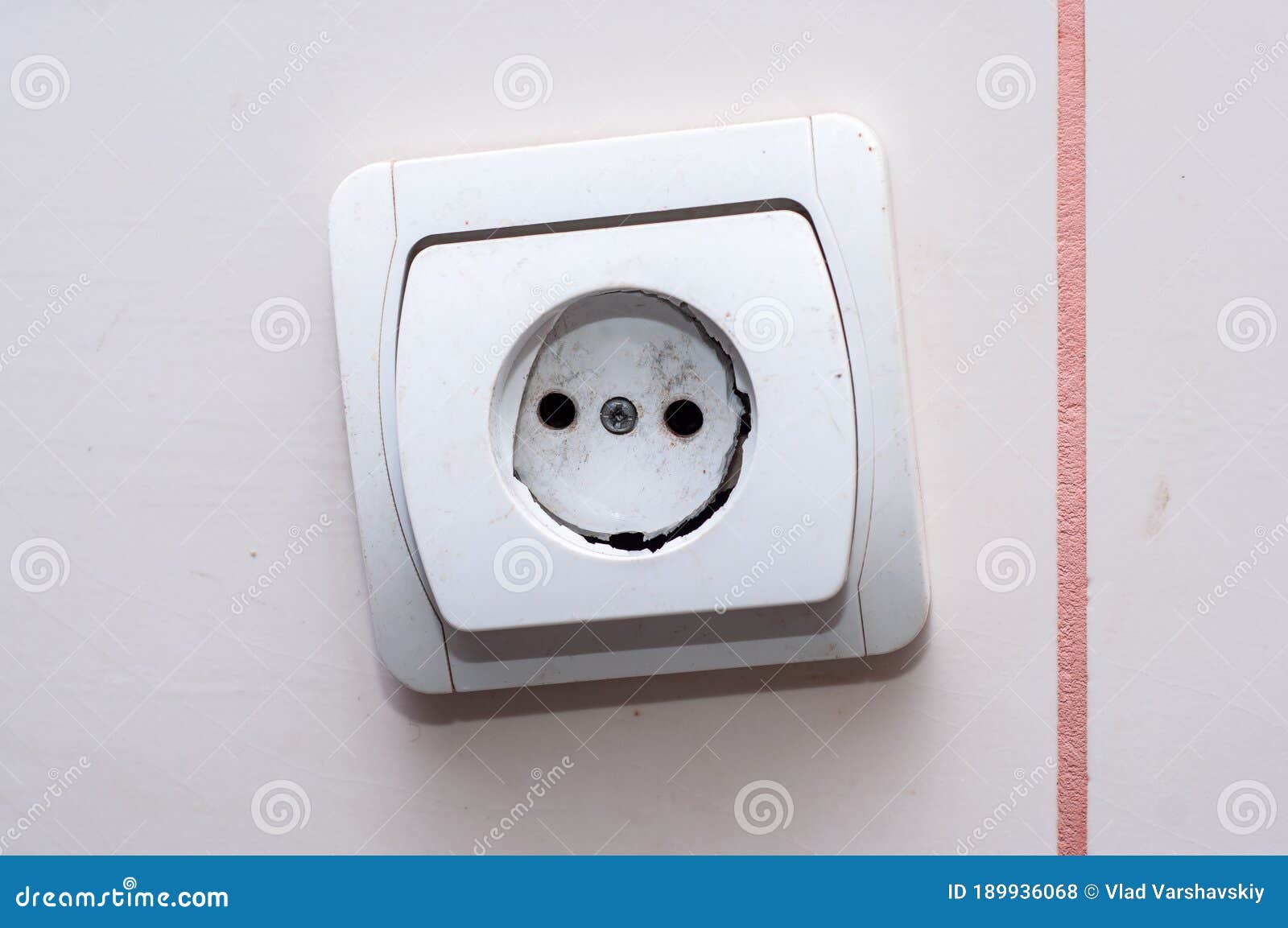 Broken Housing; Plastic Wall Sockets, Cracked Socket with Crack Stock