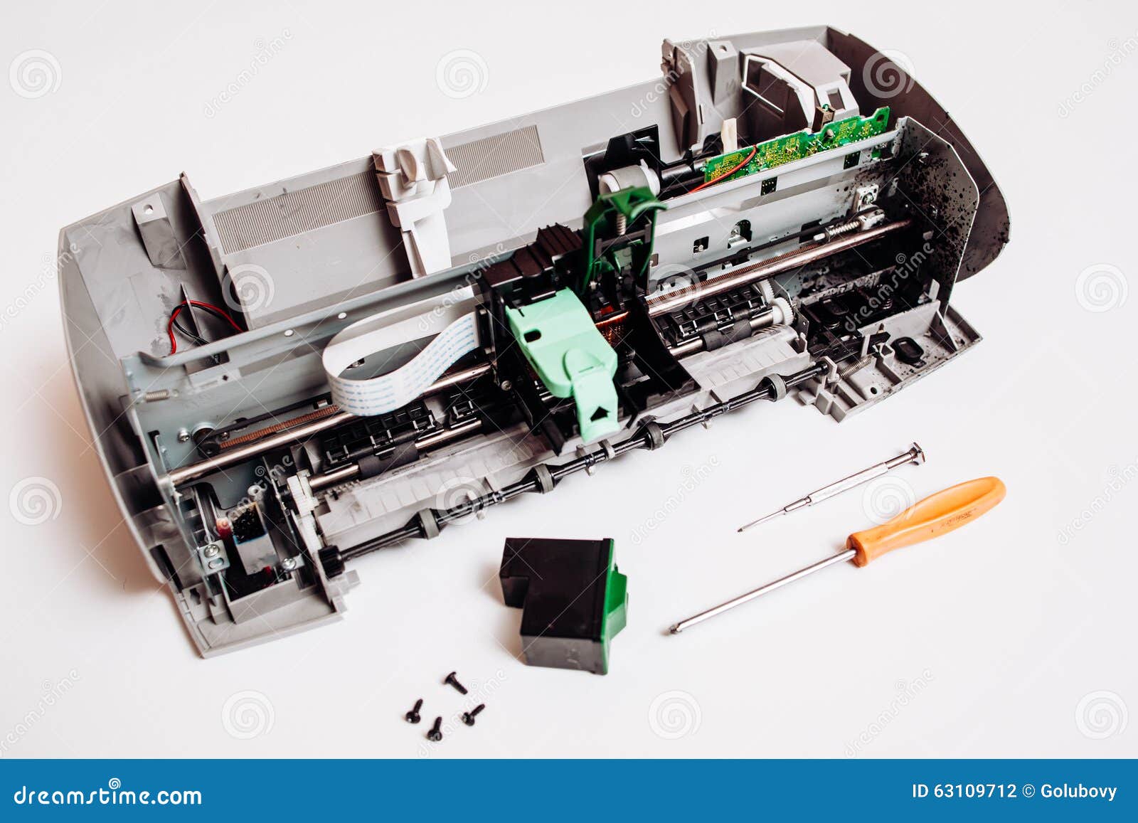 Broken Ink Jet Printer Isolated on White Background Stock Photo Image