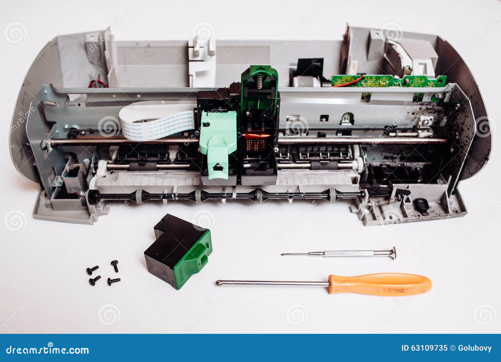 Broken Ink Jet Printer Isolated on White Background Stock Image Image