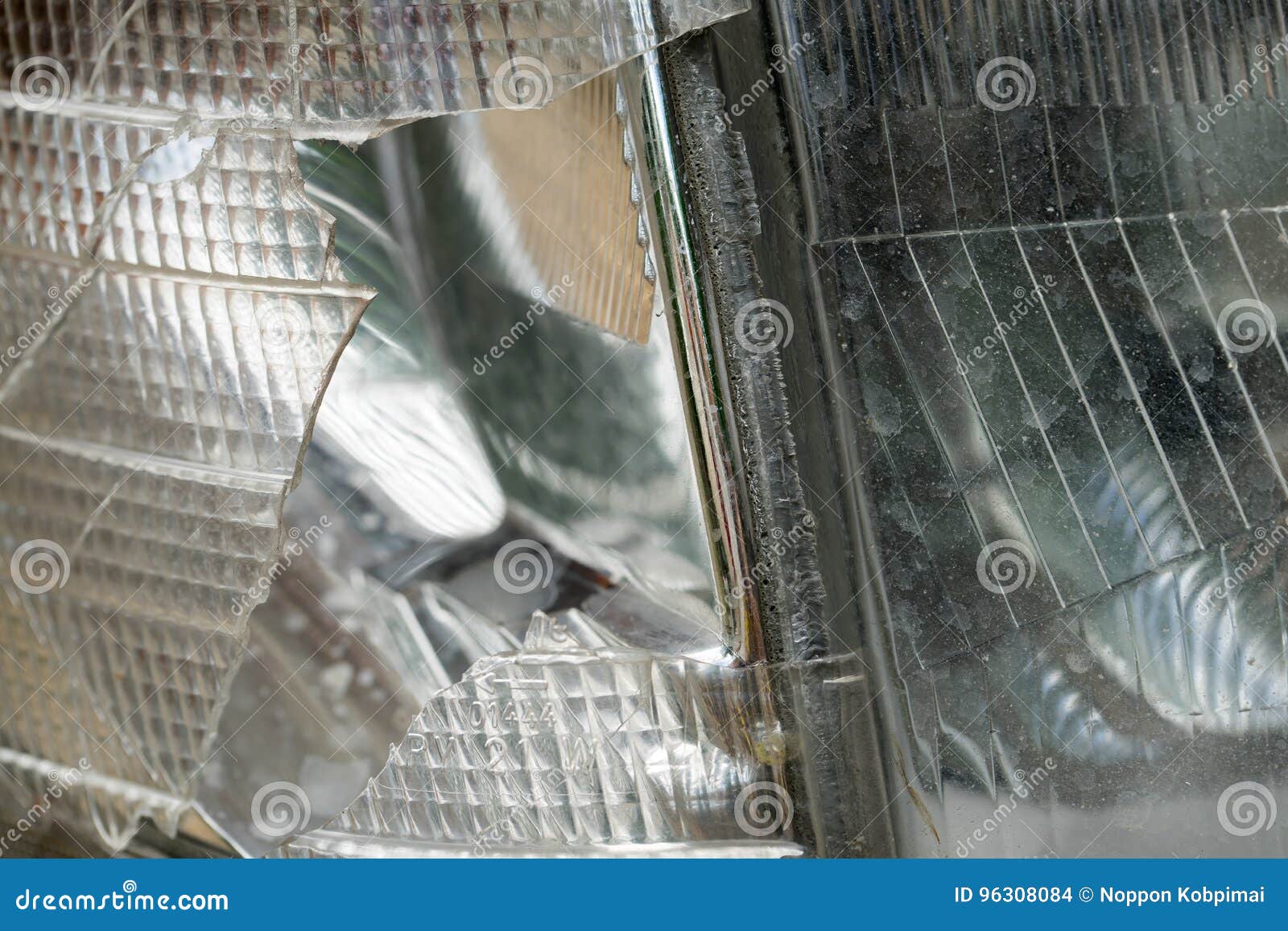 Broken Lamp Headlight Front of Old Car. Stock Photo Image of city