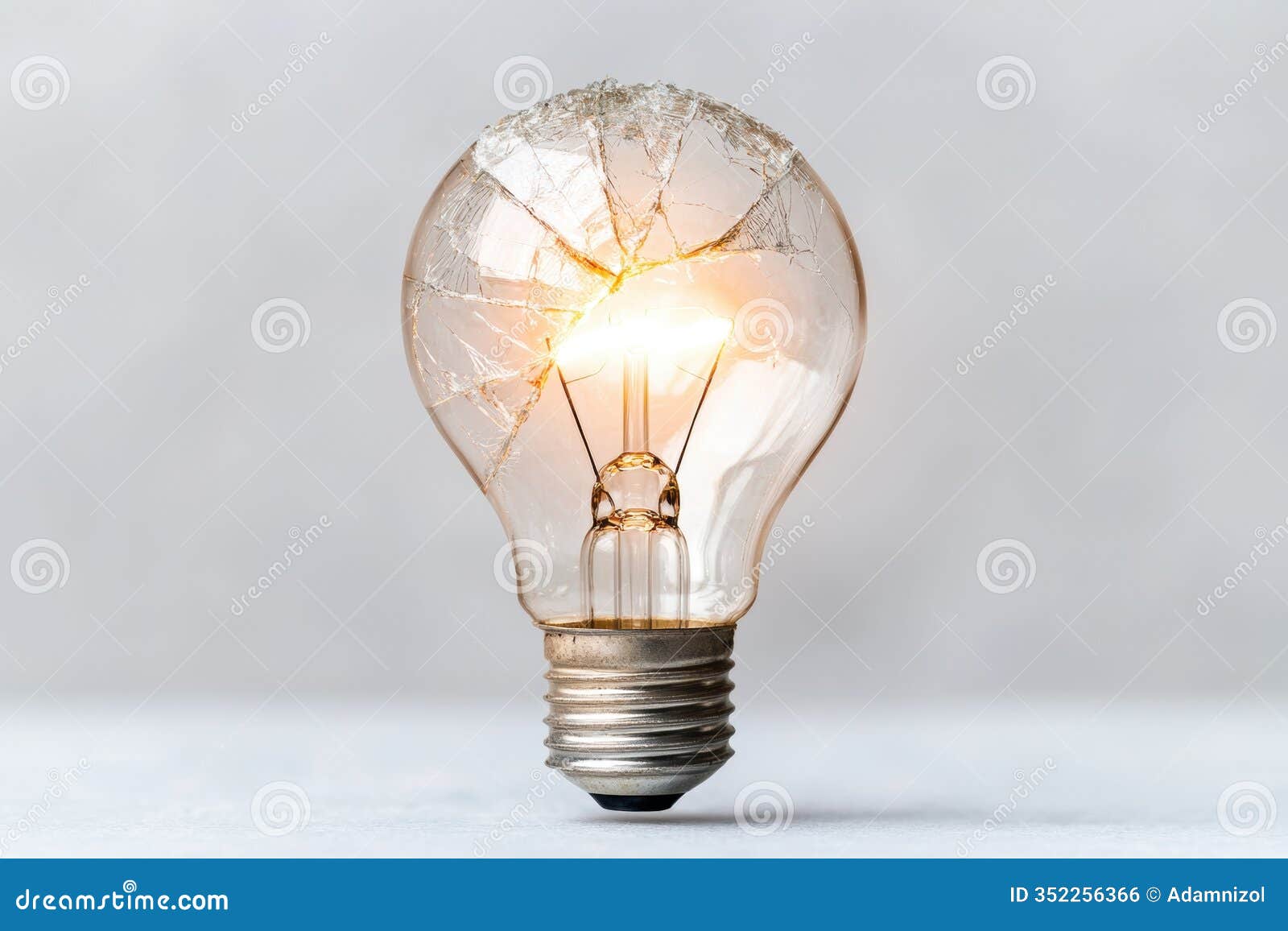 broken lightbulb still shining bright: concept of resilience, innovation, and overcoming challenges.
