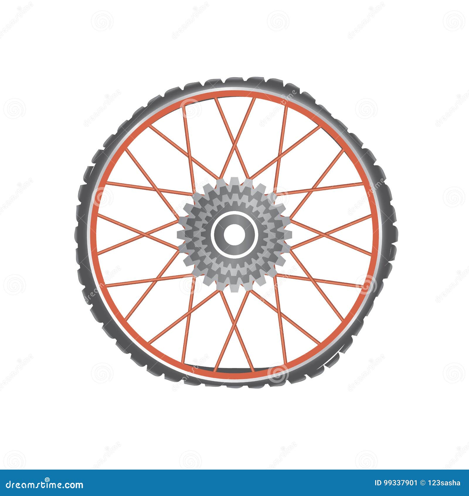 Broken Metallic Bicycle Wheel with Red Spokes Stock Vector