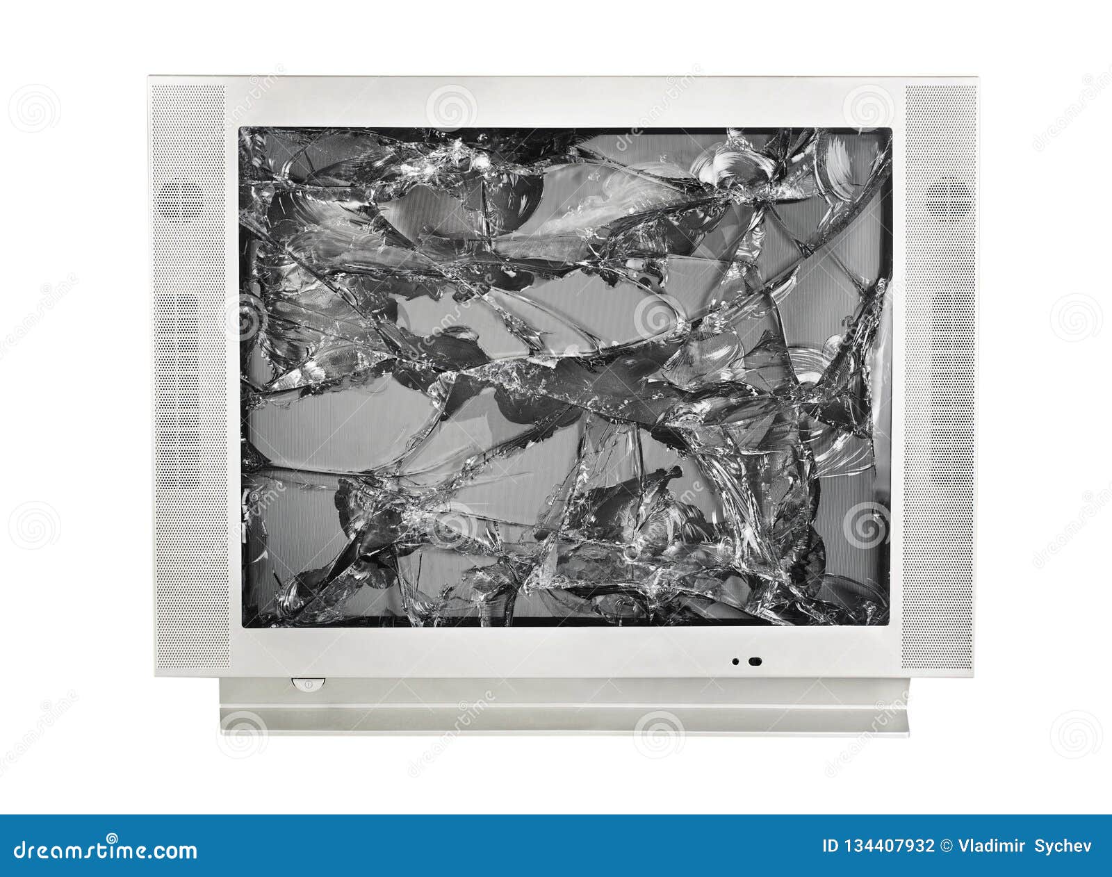 the broken monitor of the old tv  on a white background, kinescope