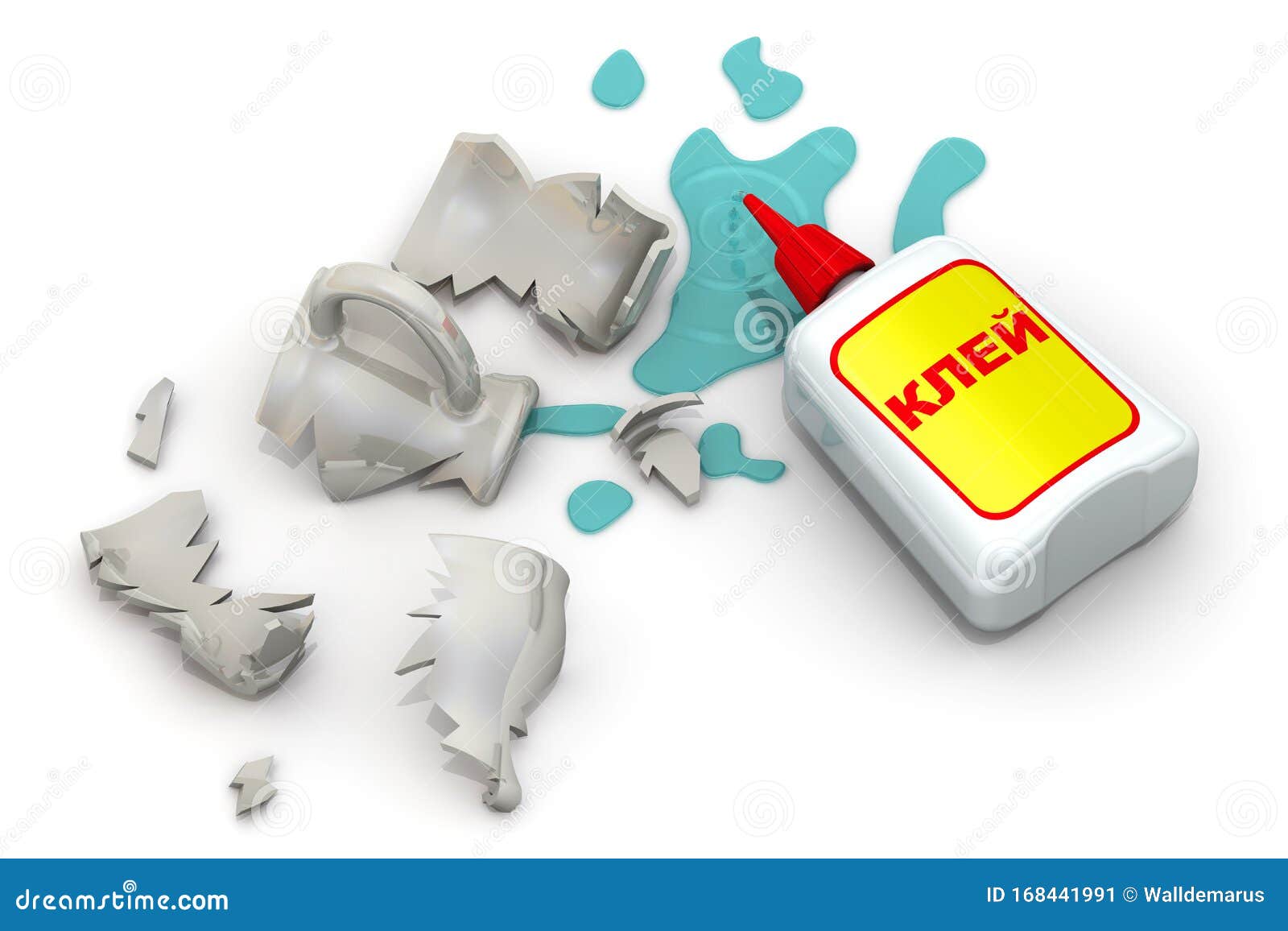 Broken Mug and Glue. Translation Text `glue` Stock Illustration