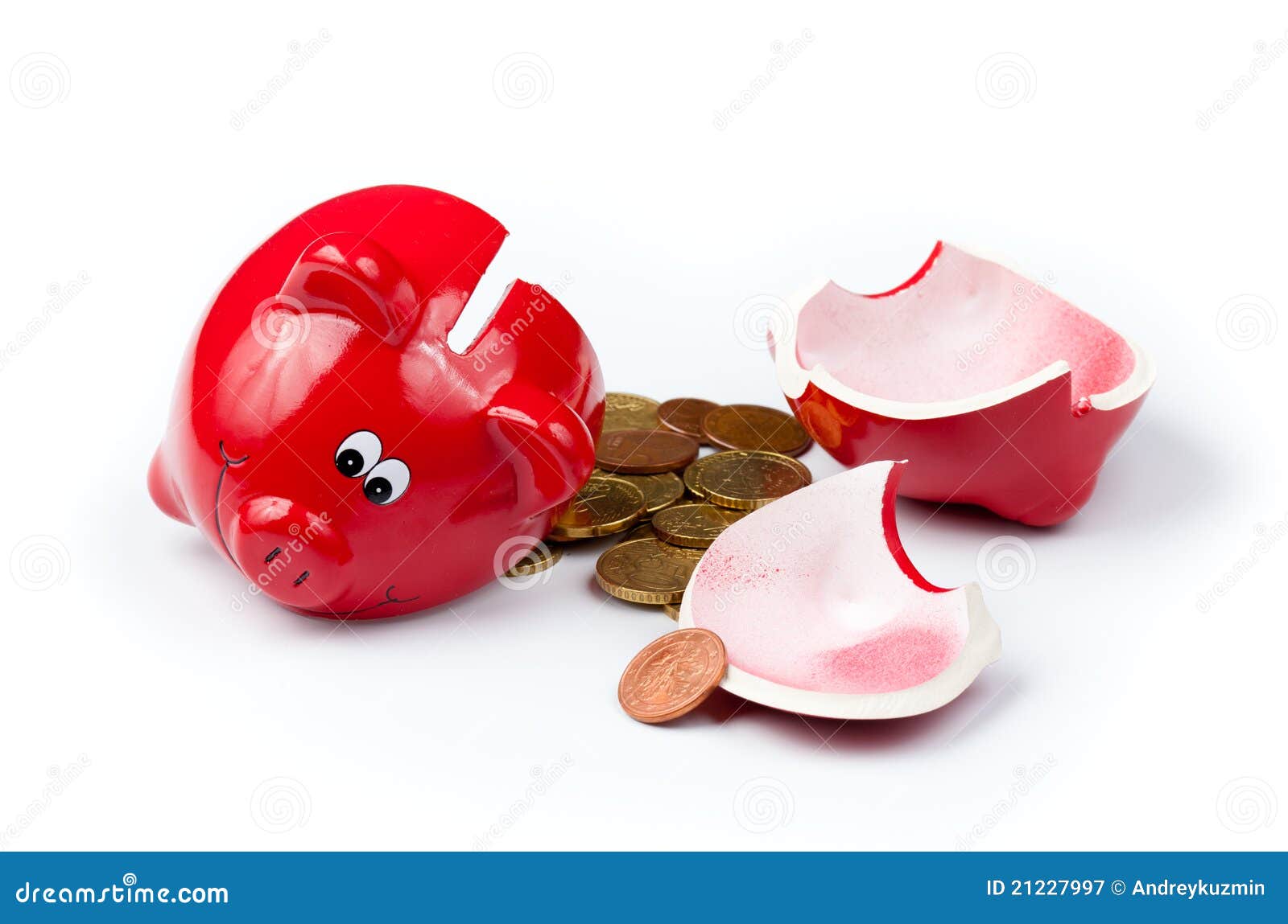 Broken Piggy Bank with Coins on White Stock Image Image of concept