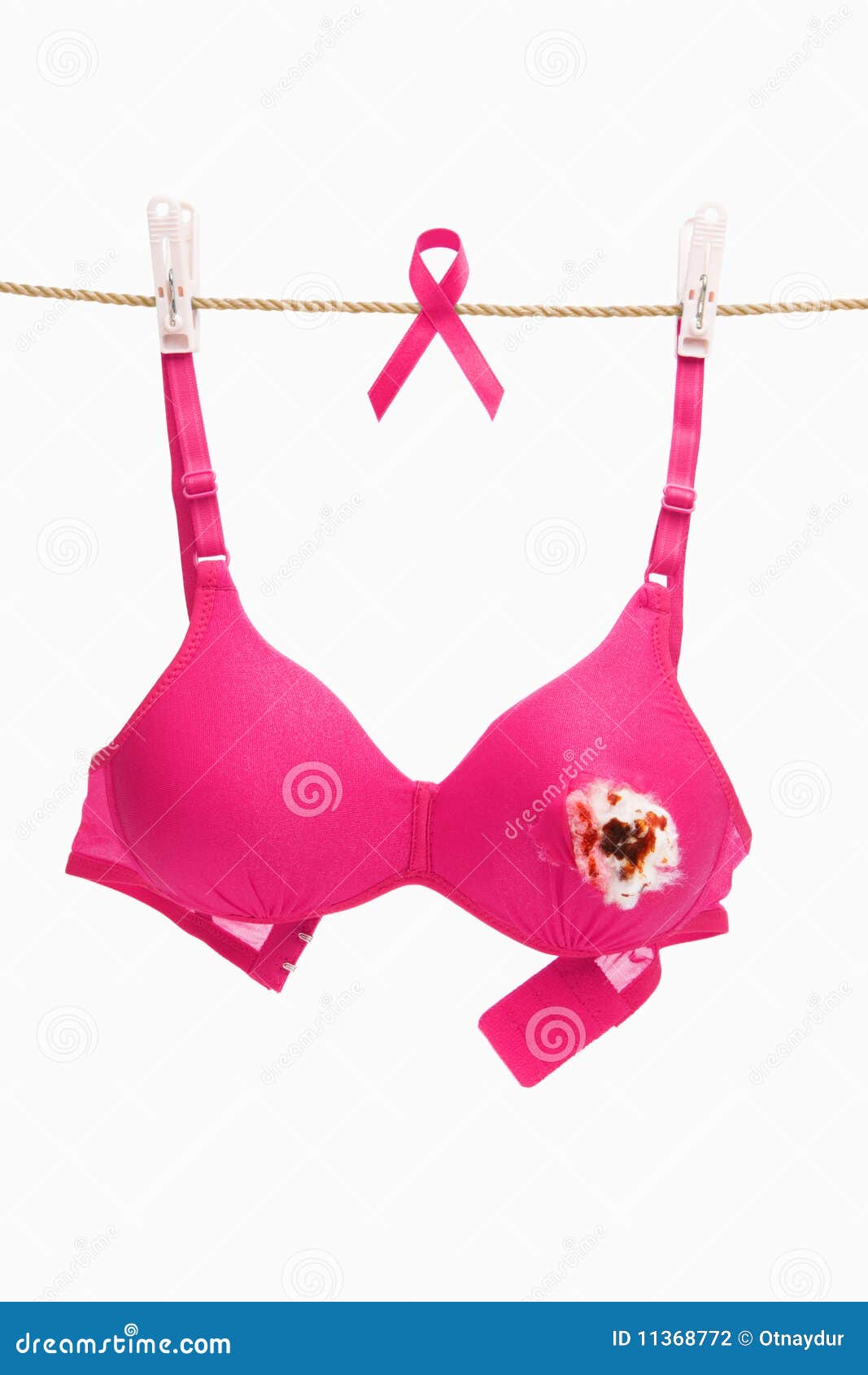 Broken Pink Bra & Ribbon for Breast Cancer Stock Photo - Image of rope,  isolated: 11368772