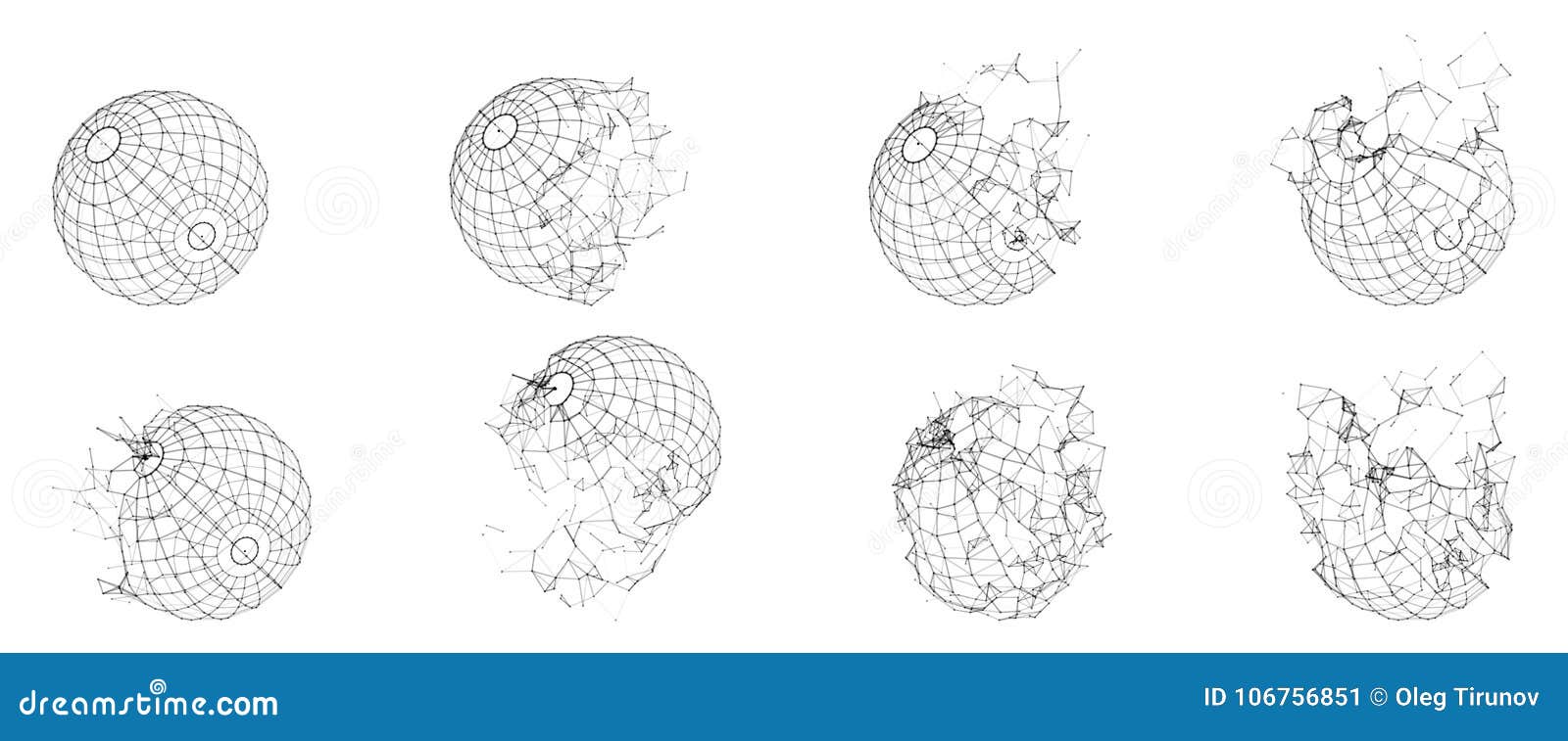 broken polygonal wireframe sphere. fractured geometric form. lines network polygons of circle