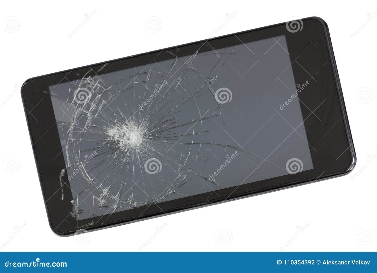 a broken screen of modern black phone. this device was wiped fr