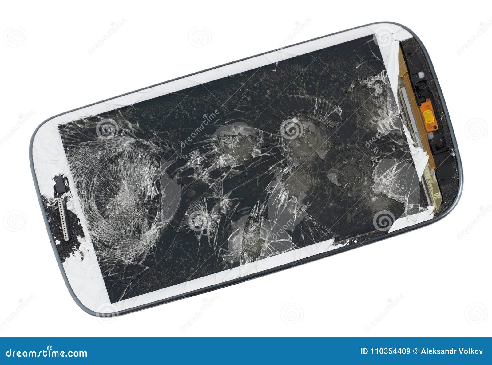 a broken screen of modern phone. this device was wiped from a p