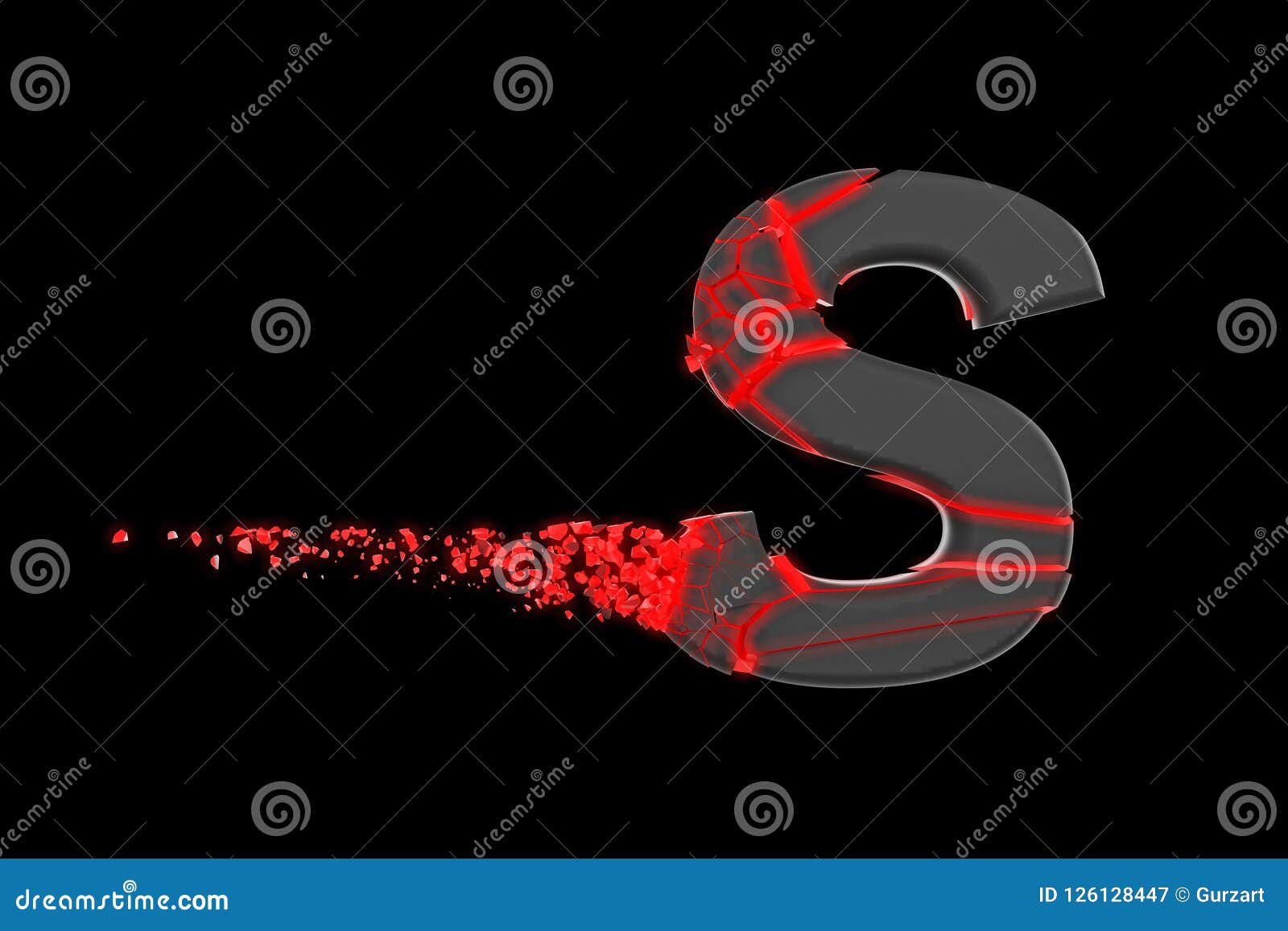 Broken Shattered Fast Sporty Alphabet Letter S Uppercase. Crushed Speedy  Racing Font. 3D Render Isolated on Black Background Stock Illustration -  Illustration of glow, black: 126128447