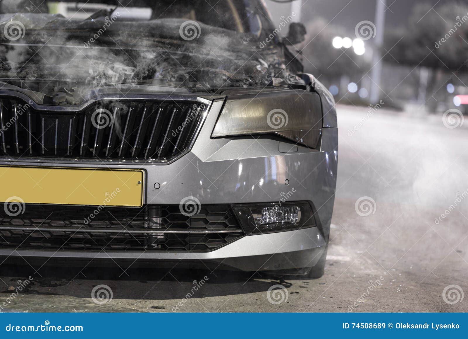 Broken steaming car stock image. Image of dangerous, hood 74508689