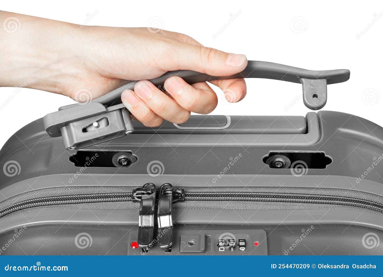 Broken Suitcase Handle. Broken Travel Suitcase. Suitcase Handle in Hand