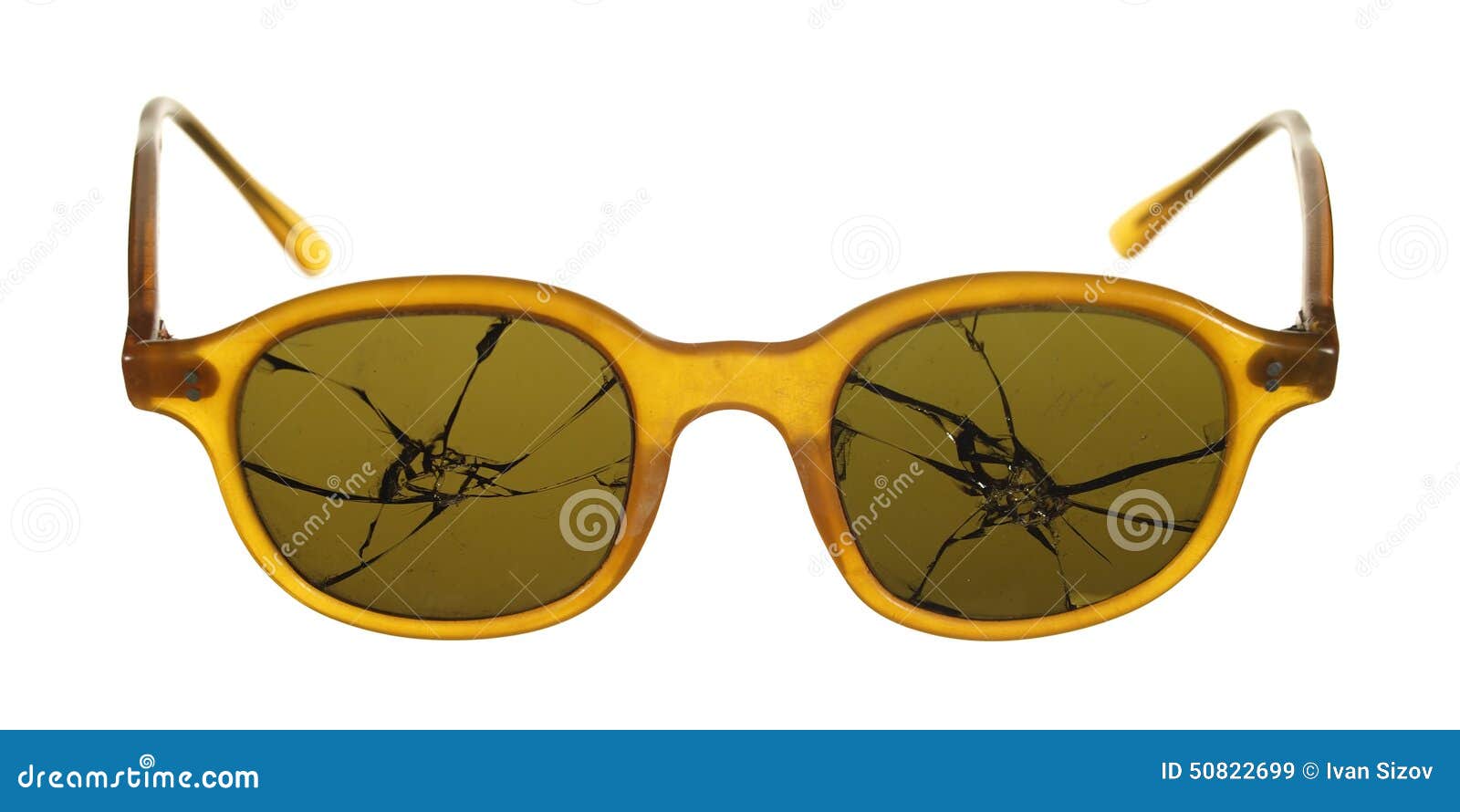 Broken Sunglasses Fashioned from Plastic Isolated on White Background