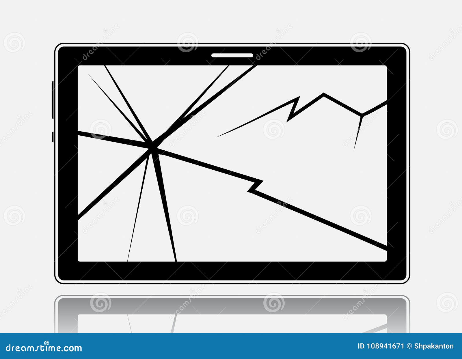 Broken Tablet with Cracked Touch Screen, Flat Icon Pictogram Wit Stock