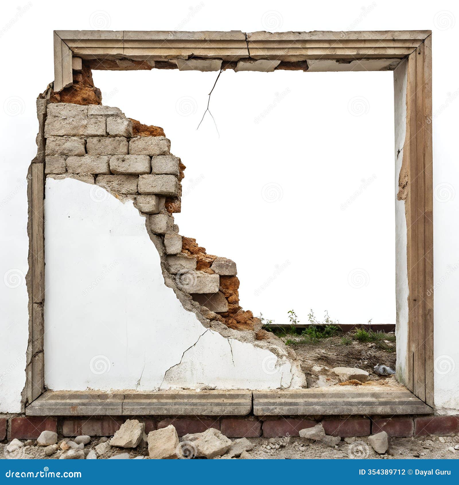 broken wall frame  on white background