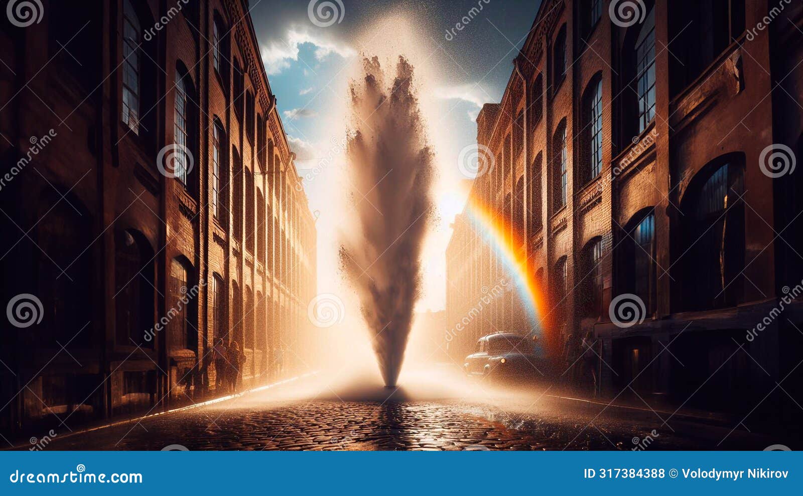 A Broken Water Pipe Leaking Water. Generated AI Stock Illustration