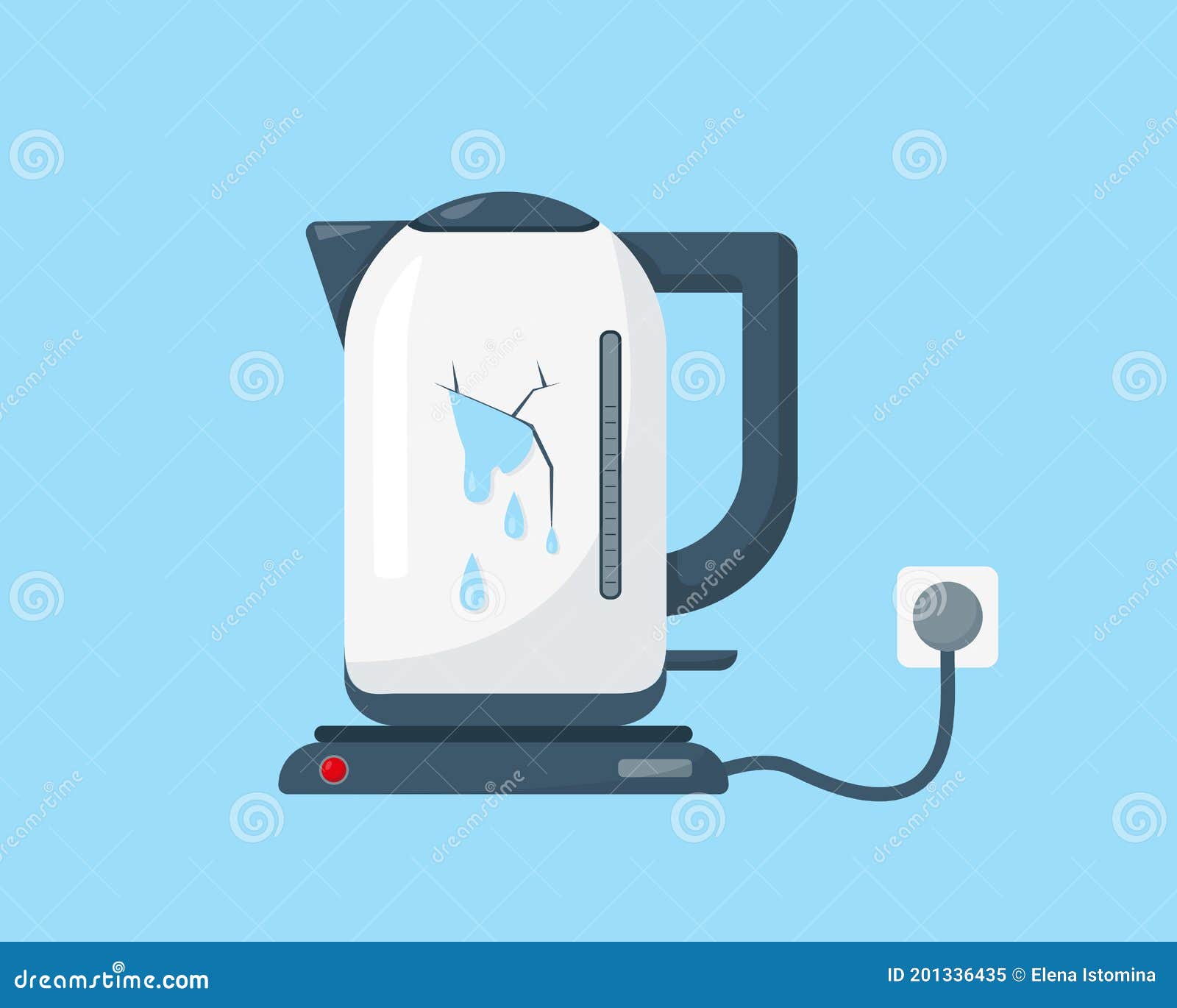 Broken White Kettle with Leaky Water. Stock Vector Illustration of