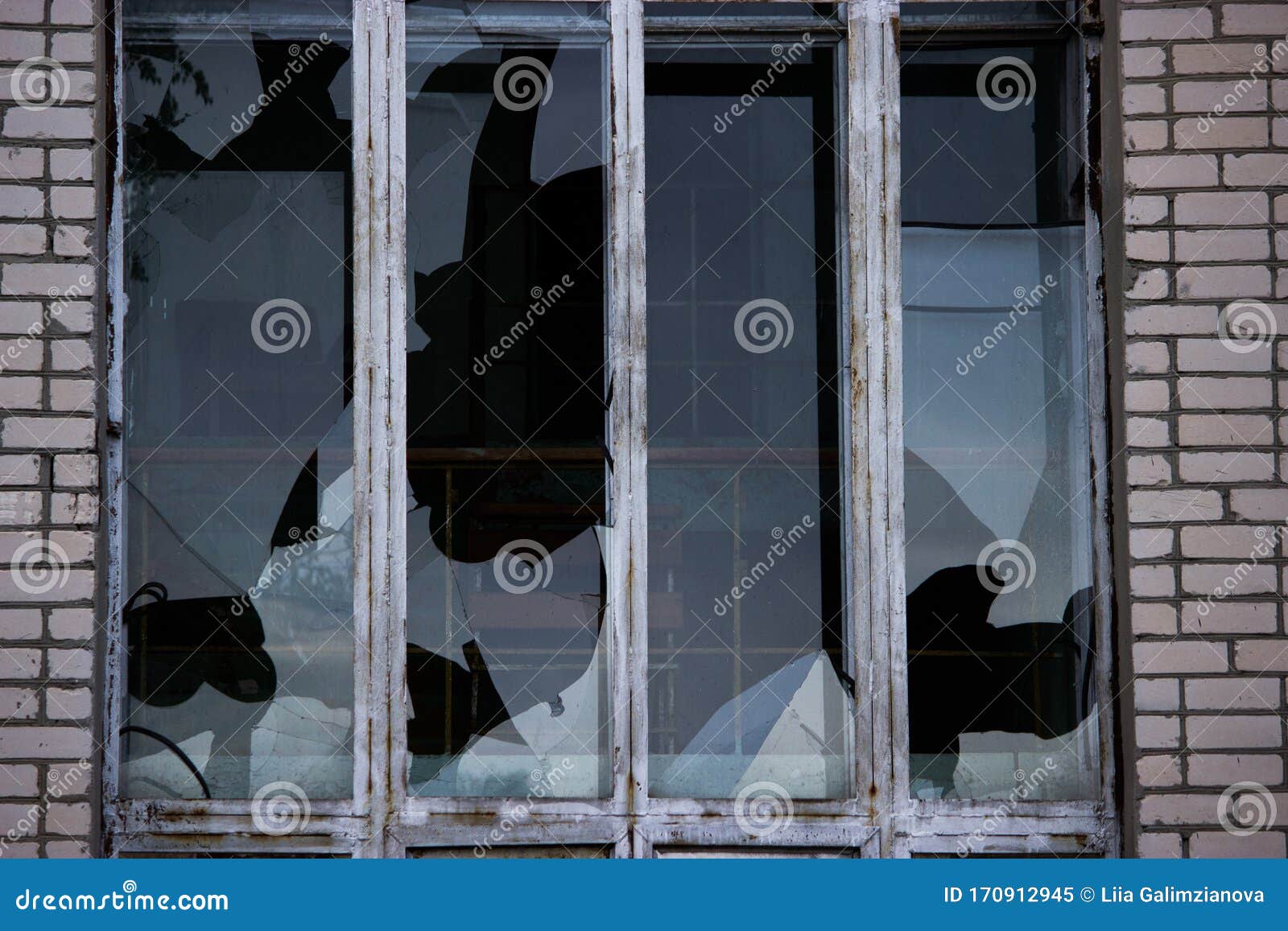 Broken window in the house stock image. Image of destruction 170912945