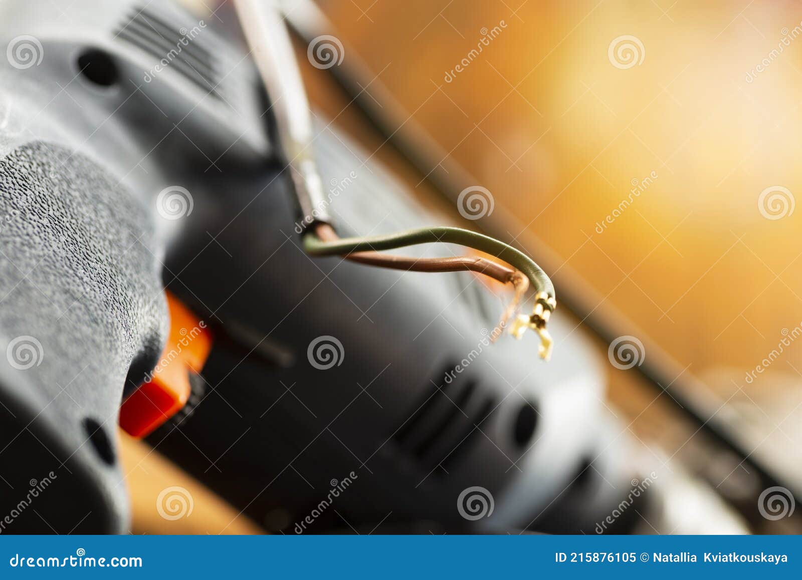 Broken Wires from an Electrical Appliance in a Repair Shop. Power Tool