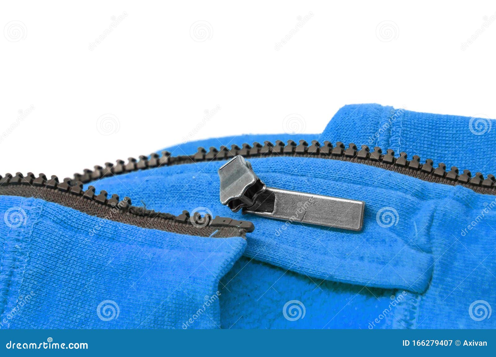 Broken Zipper on Blue Shirt Jacket. Detail Close-up Photo Stock Image ...