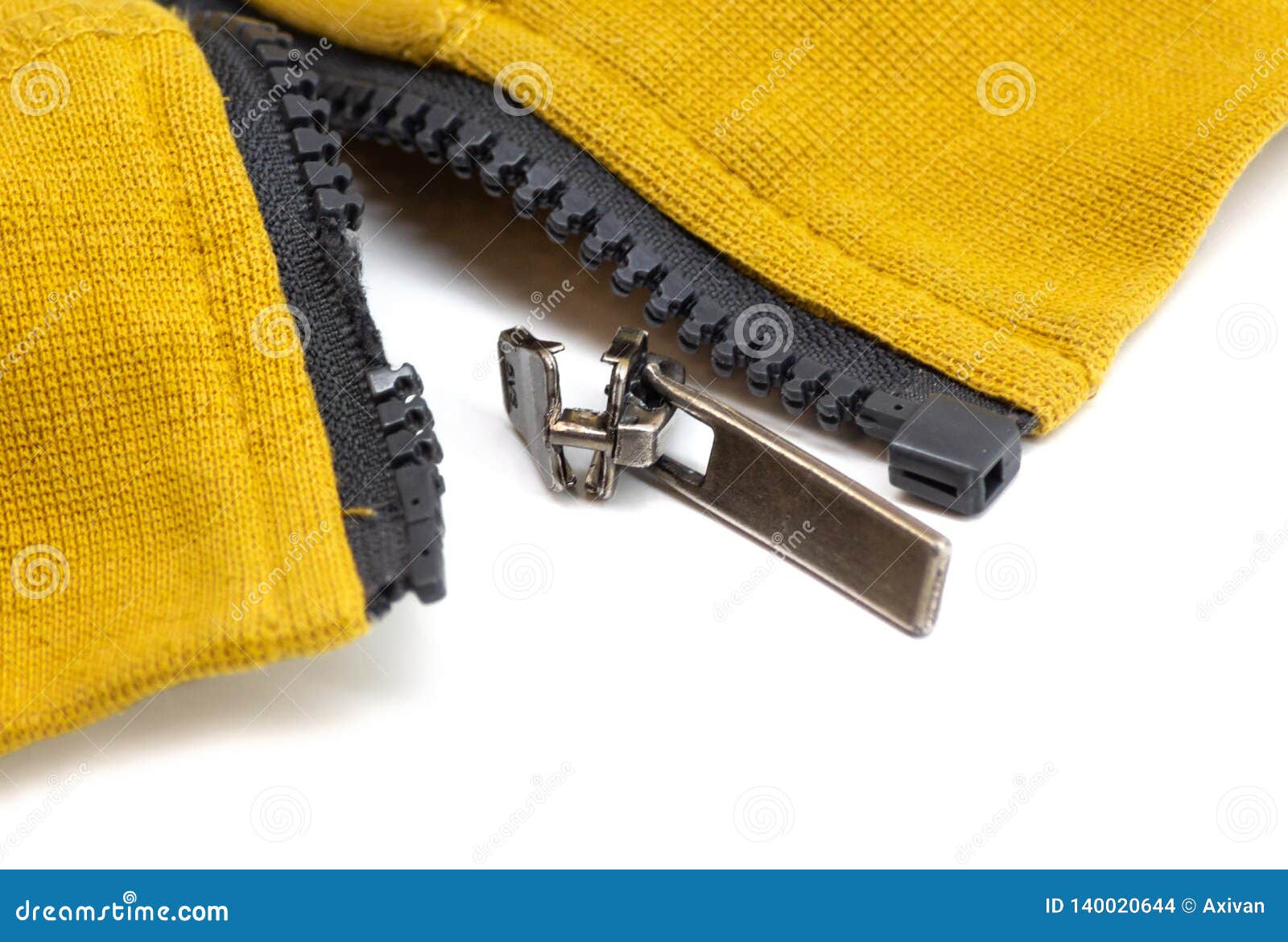 Broken Zipper on Yellow Shirt Jacket. Detail Close-up Photo Stock Photo ...