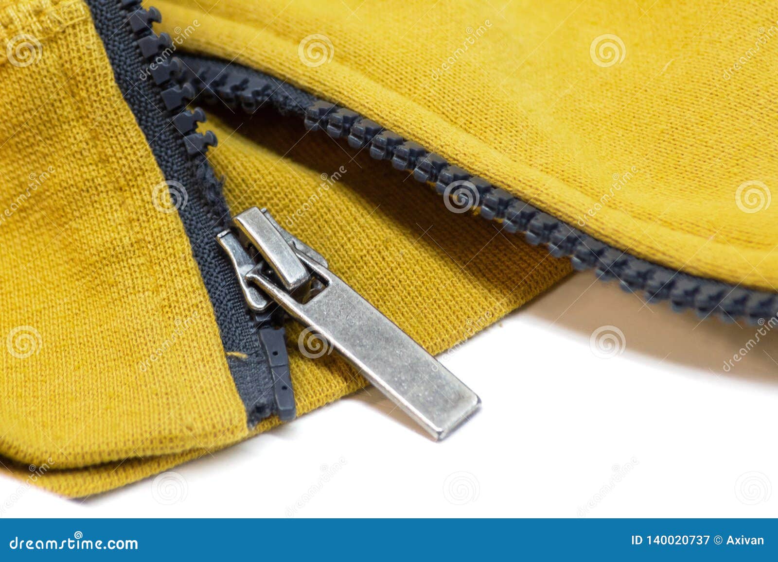 Broken Zipper on Yellow Shirt Jacket. Detail Close-up Photo. Stock ...