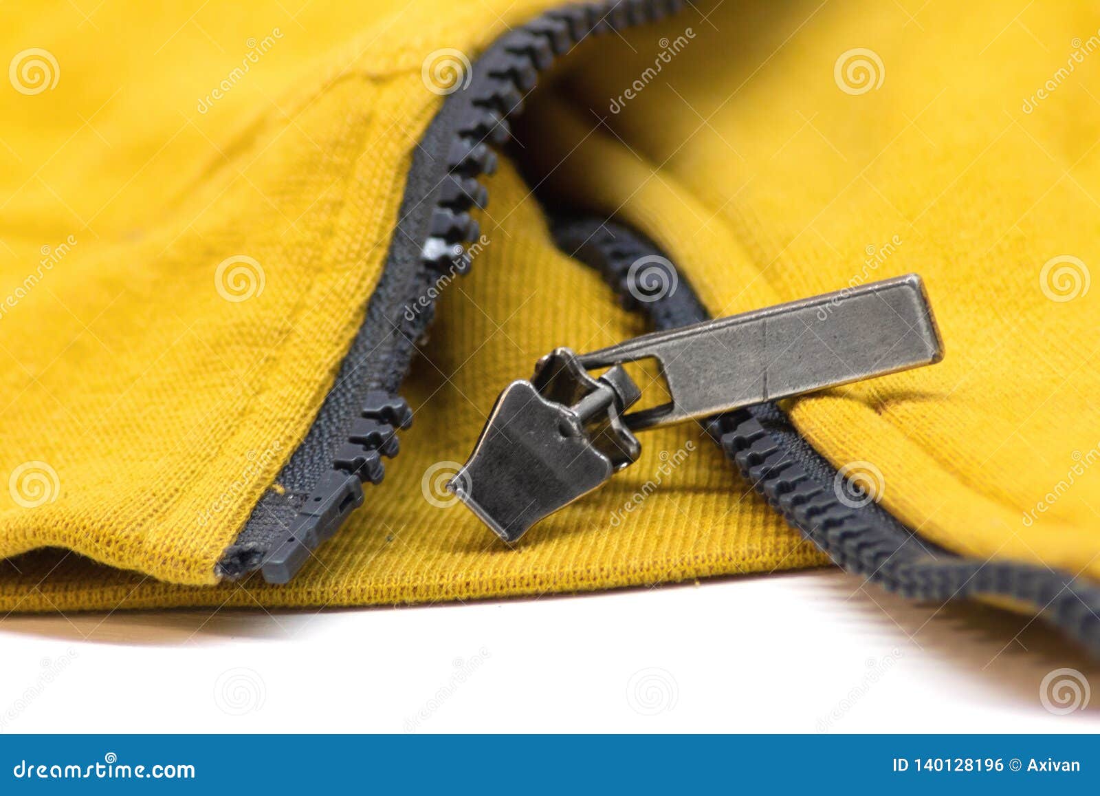 Broken Zipper on Yellow Shirt Jacket. Detail Close-up Photo Stock Photo ...