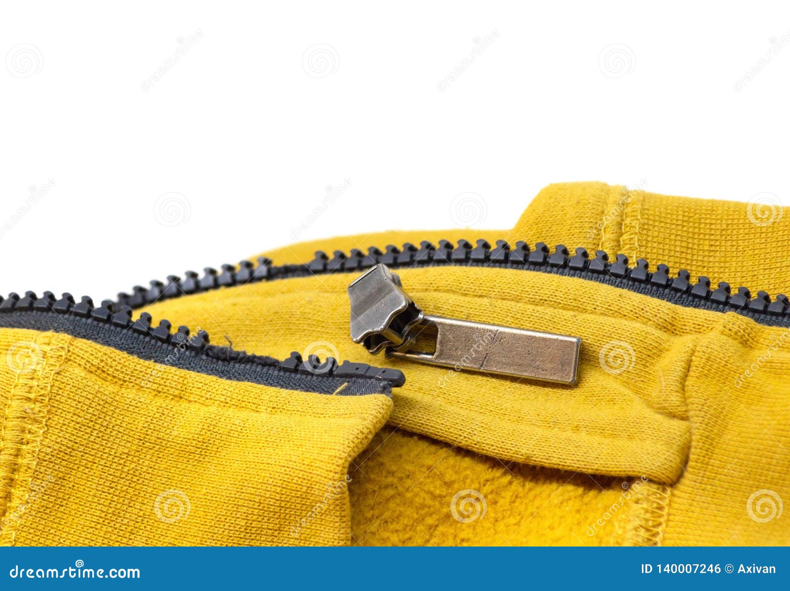 Broken Zipper on Yellow Shirt Jacket. Detail Close-up Photo. Stock ...