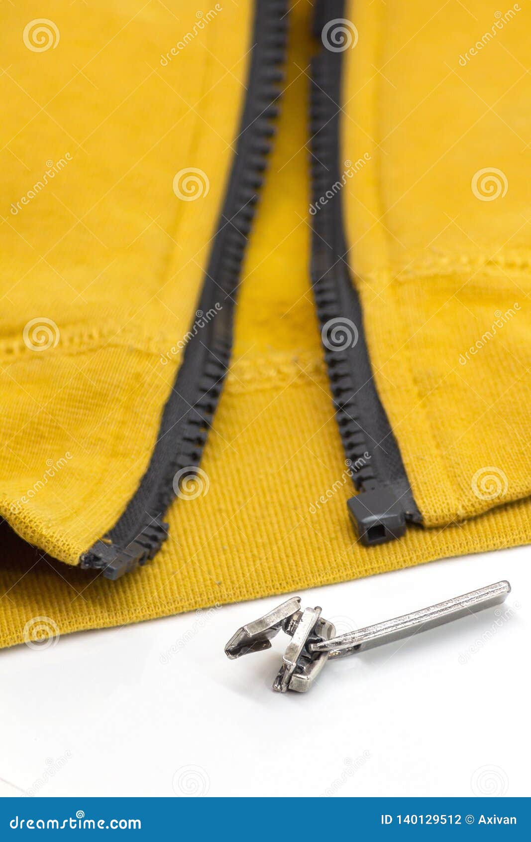 Broken Zipper on Yellow Shirt Jacket. Detail Close-up Photo Stock Photo ...