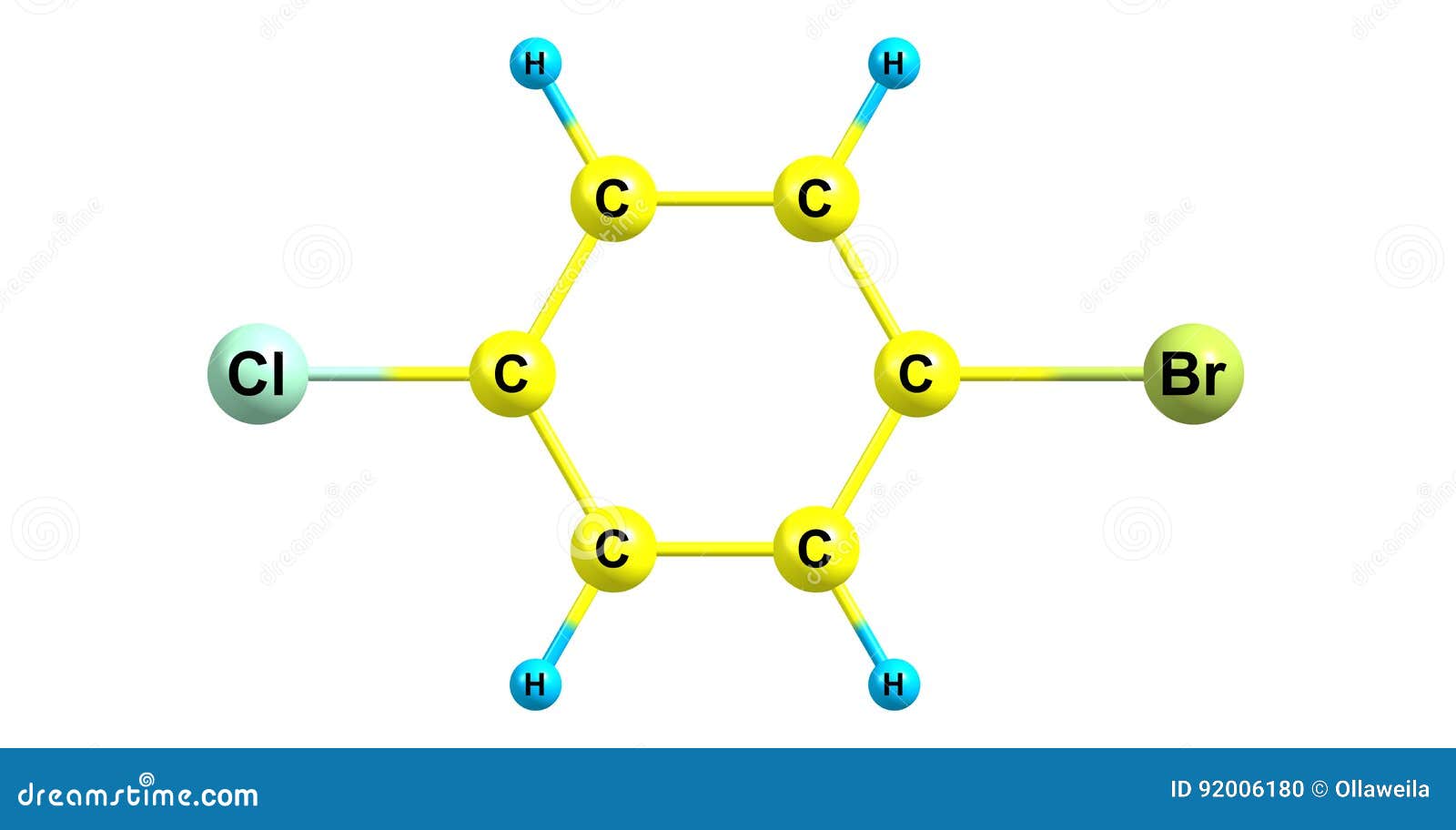 1Bromo4chlorobenzene Molecular Structure Isolated on White Stock