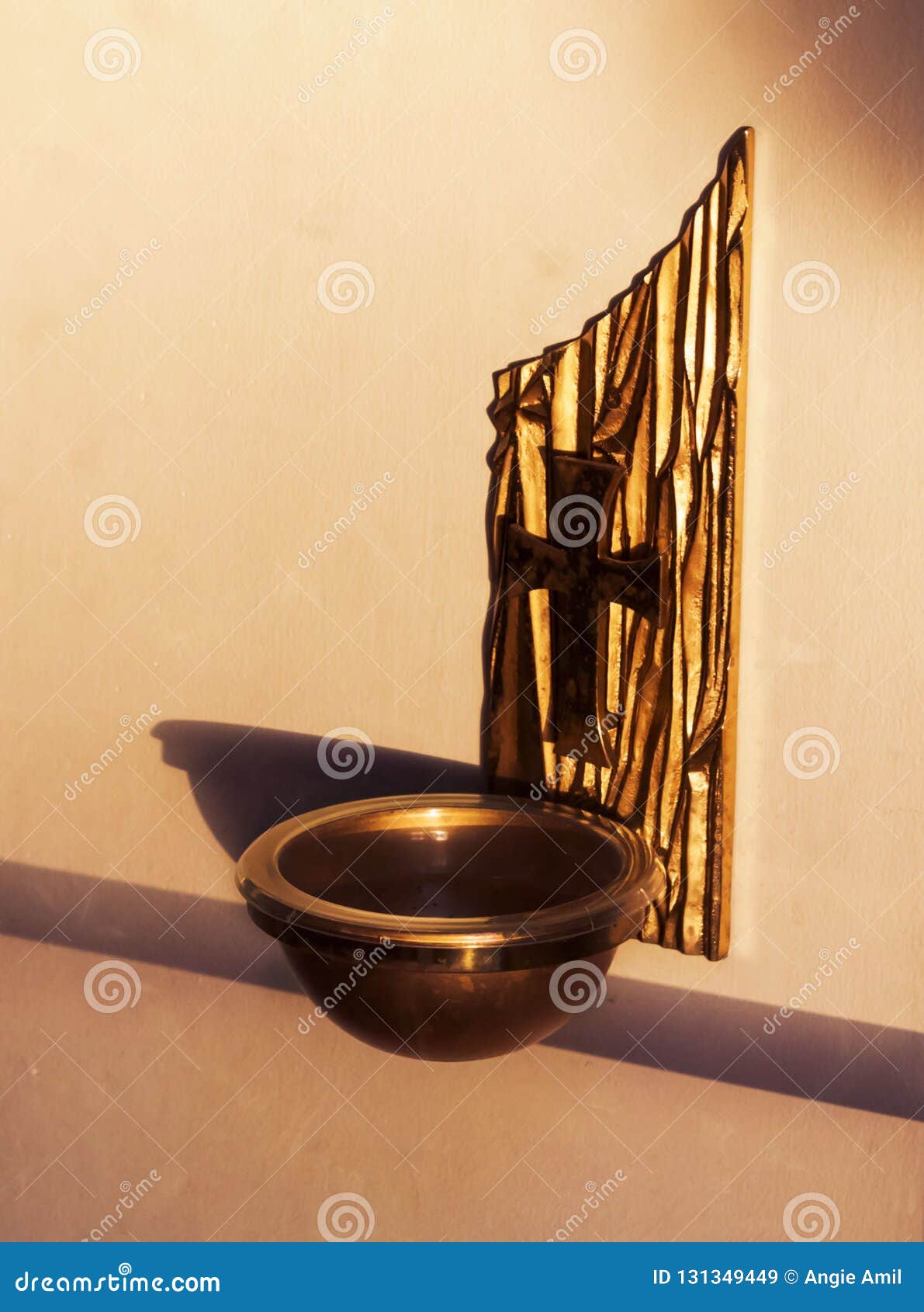 bronce cross holy water bowl holder entry way