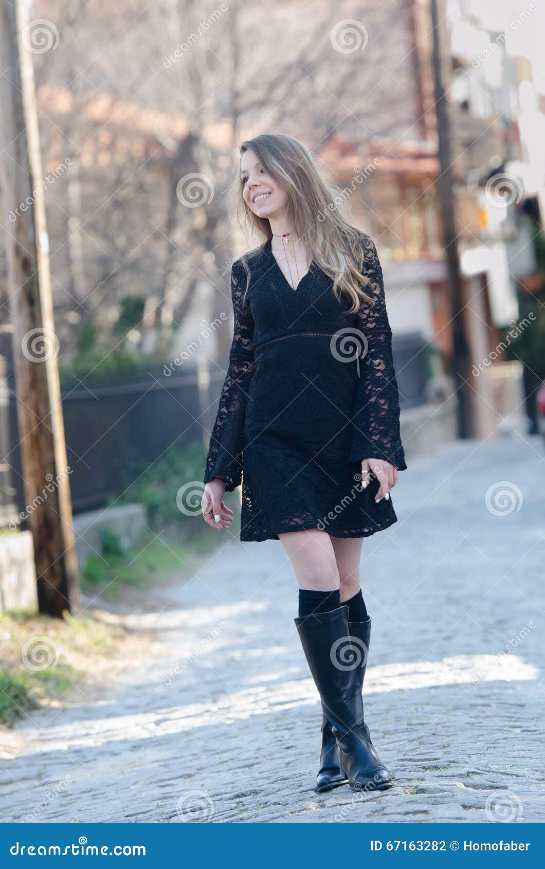 Bronde Lady Walking Outside in the Town Stock Photo - Image of ...
