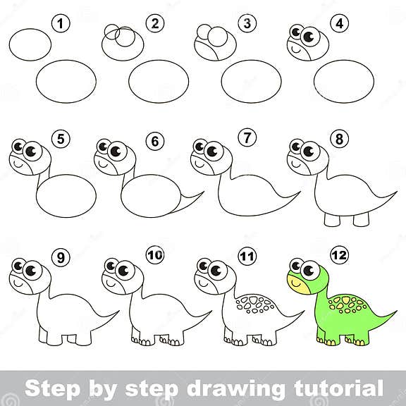 Brontosaurus. Drawing Tutorial. Stock Vector - Illustration of hand ...