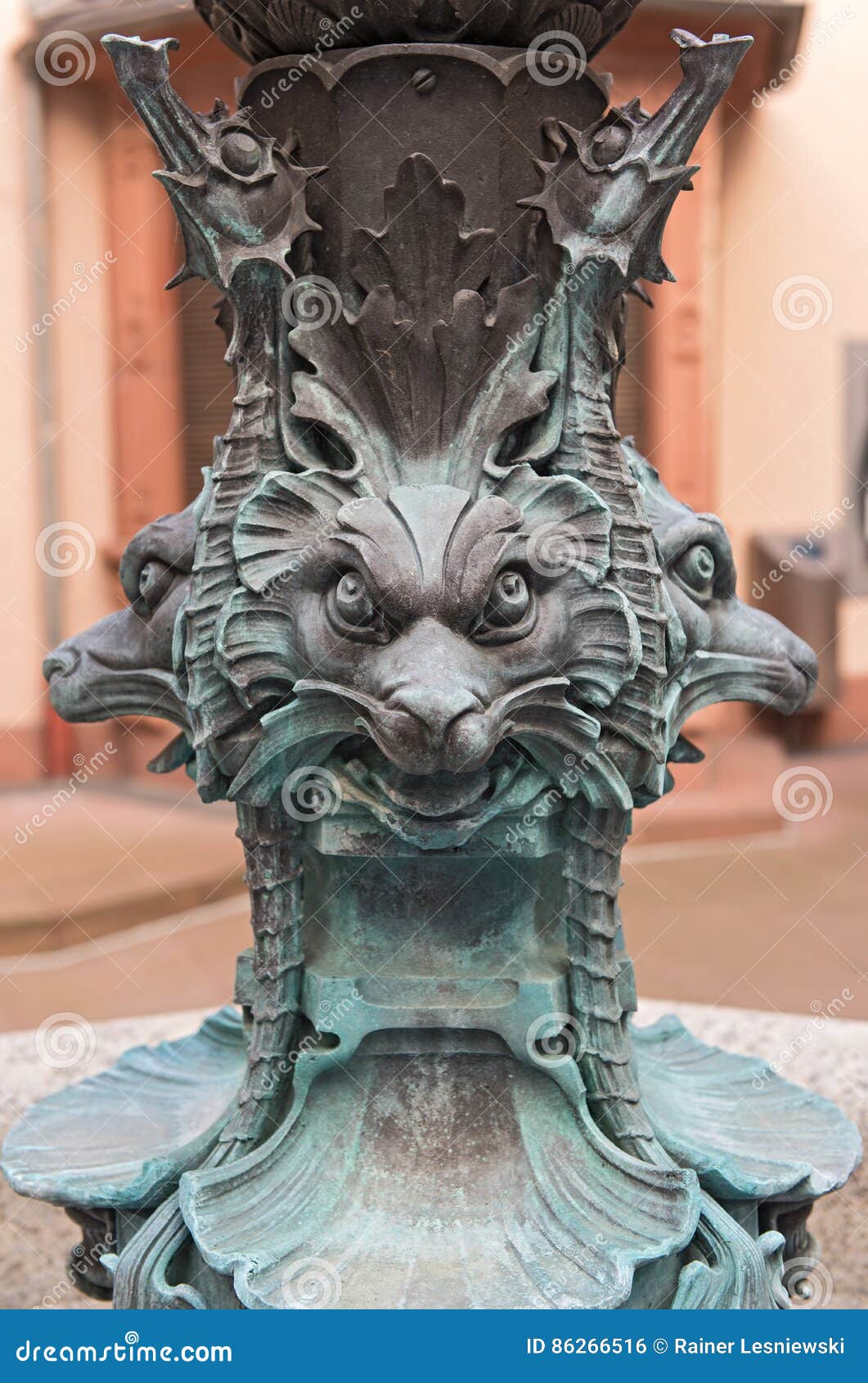 bronze base of the herkules fountain in the courtyard of the town hall roemer, frankfurt
