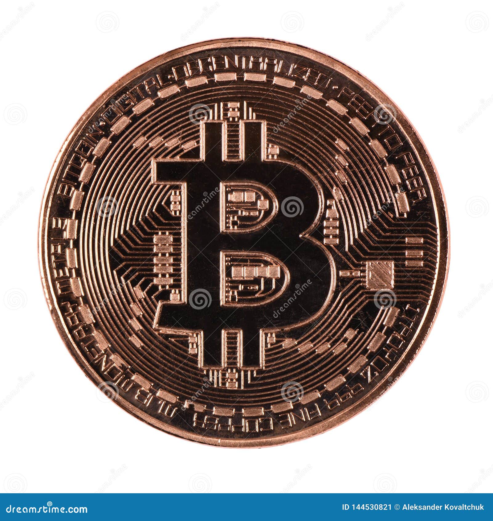 Bronze Bitcoin Isolated on White Background. Clipping Path Stock Image