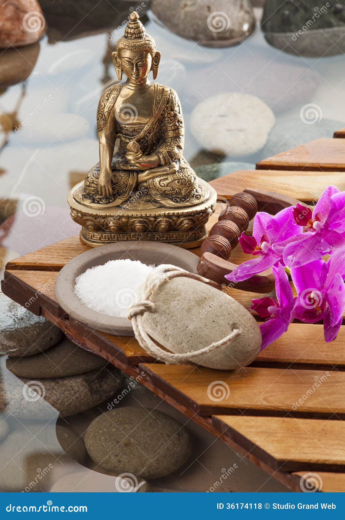 Bronze Buddha for Zen Meditation Stock Photo - Image of pumice, orchid ...
