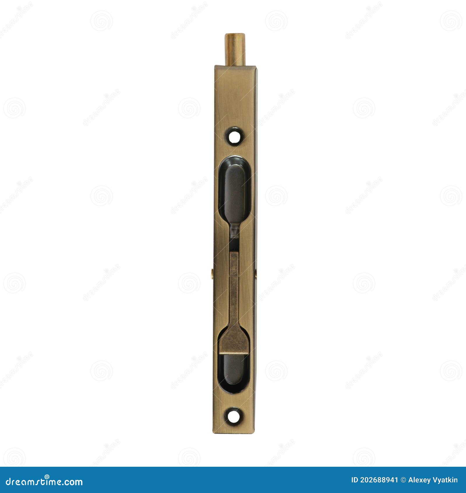 bronze-colored door latch on white background