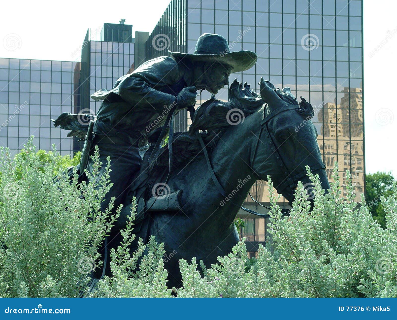 Bronze Cowboy On Horse Sculpture, Pioneer Plaza, Dallas Stock