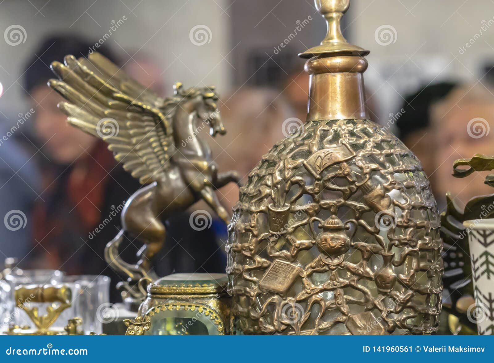 Bronze Decanter with a Volumetric Pattern in a Gift Shop Stock Image