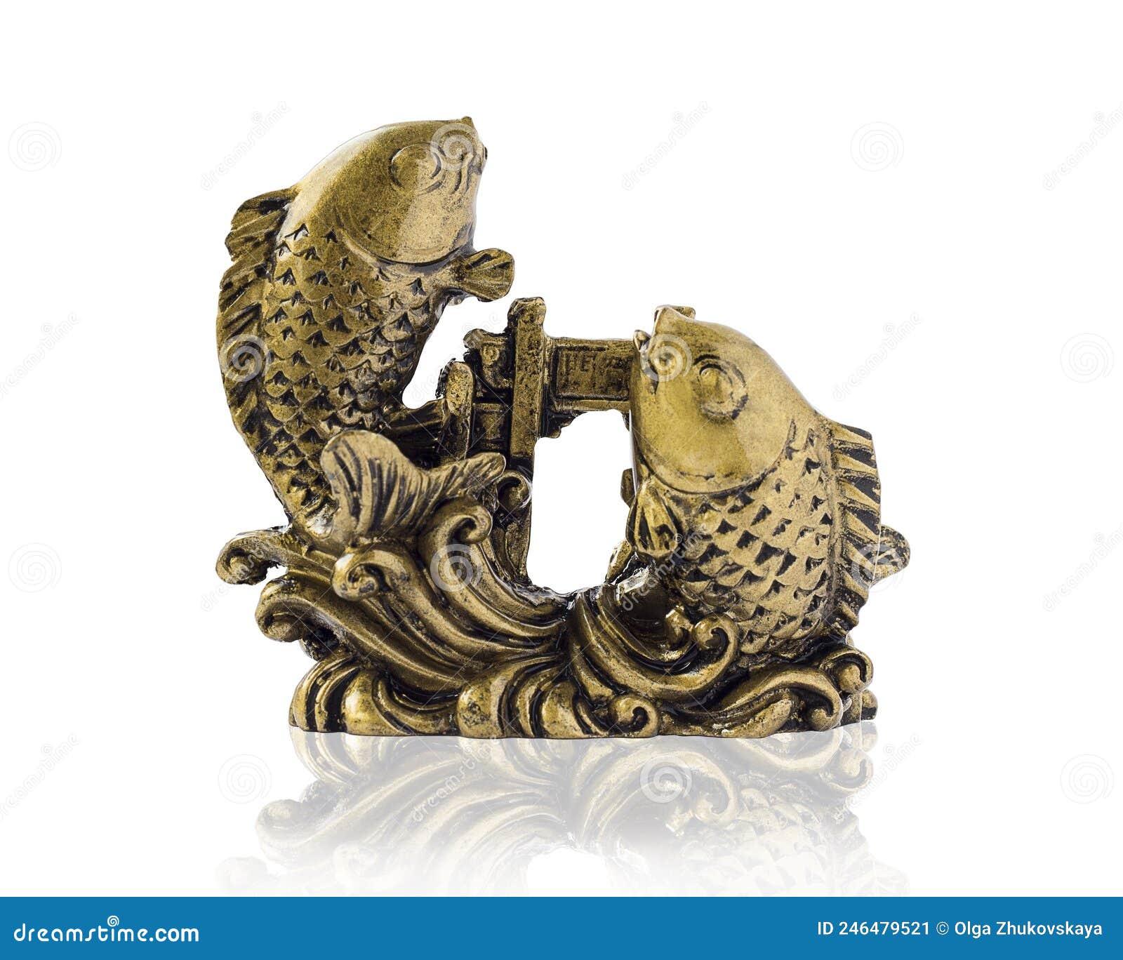 Bronze Fish Figurine Isolated on a White Background Stock Image - Image