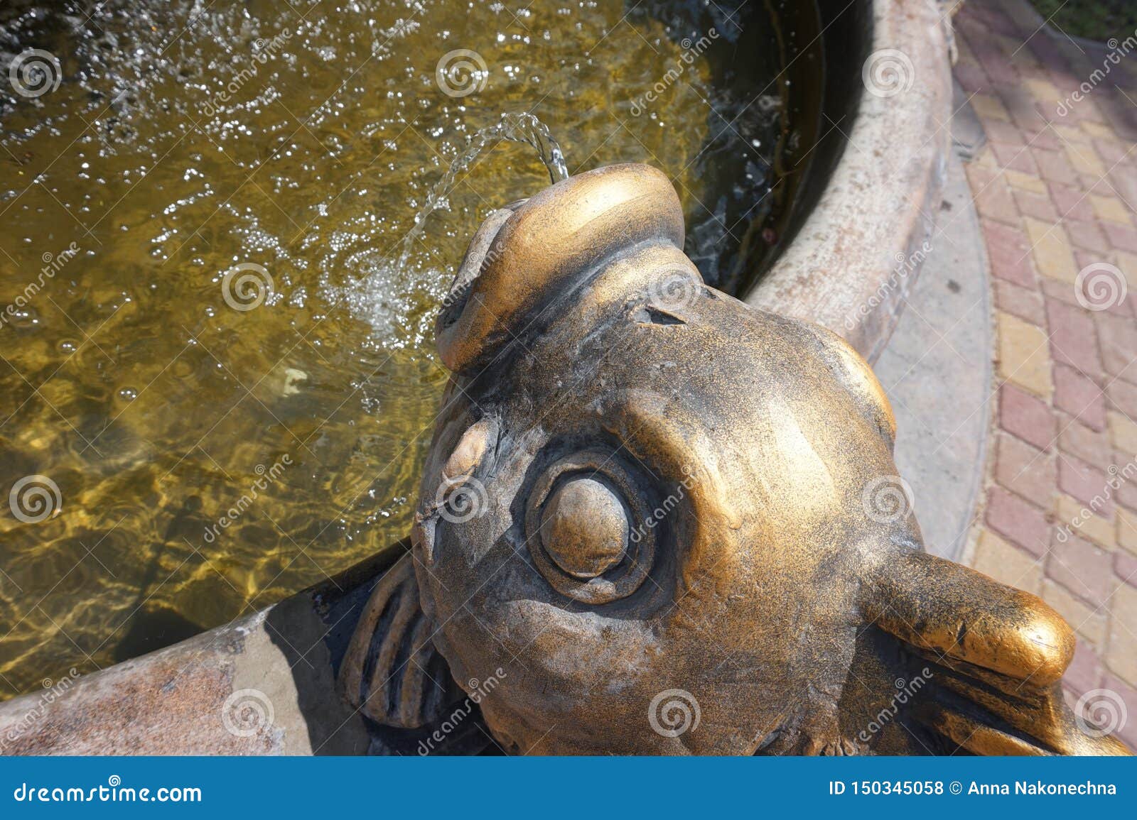 Bronze Fish Head, from Which Water Flows. Part of the Fountain. Stock