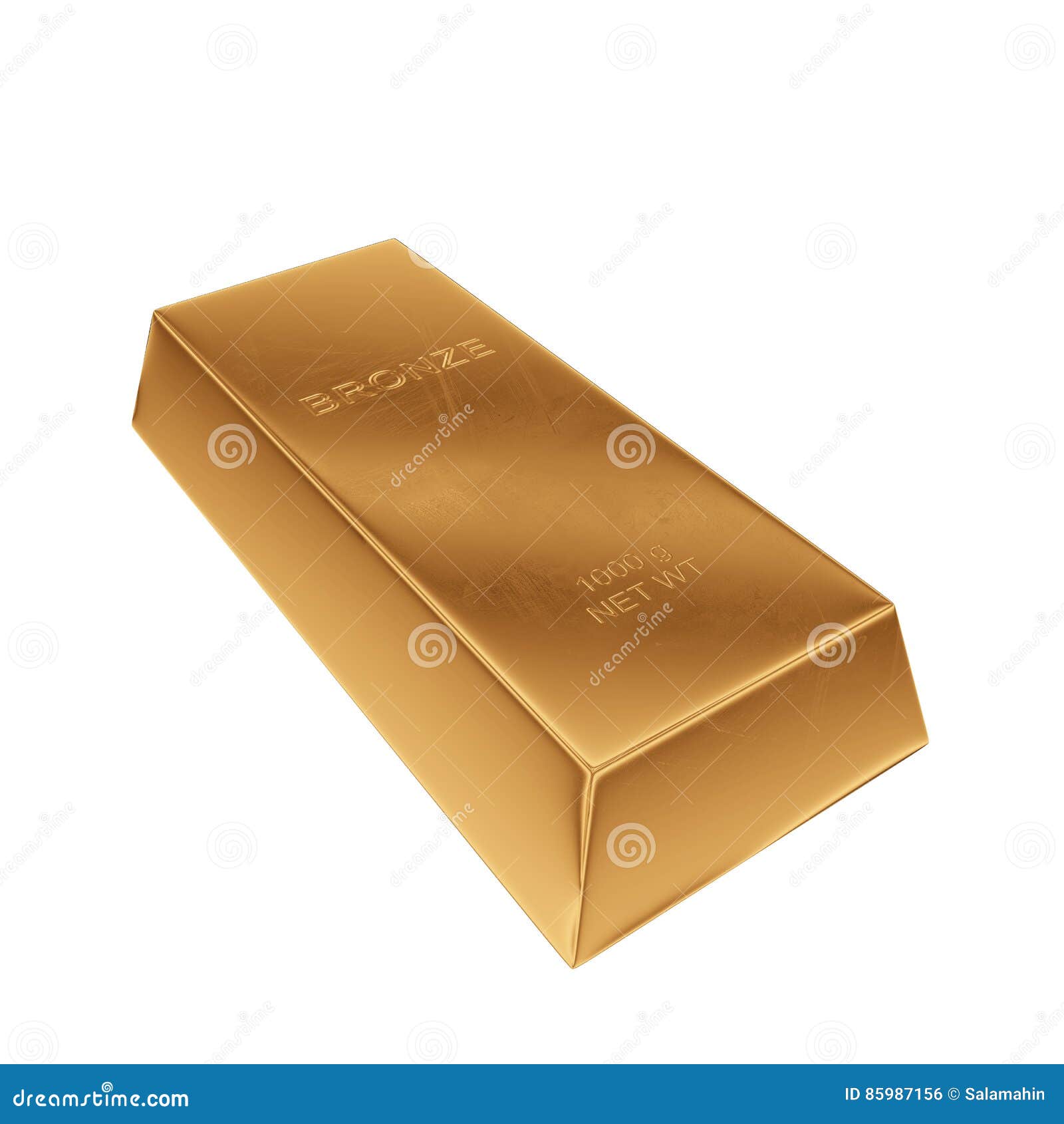 Bronze Ingot Isolated on a White Background, 3D Rendering Stock Photo