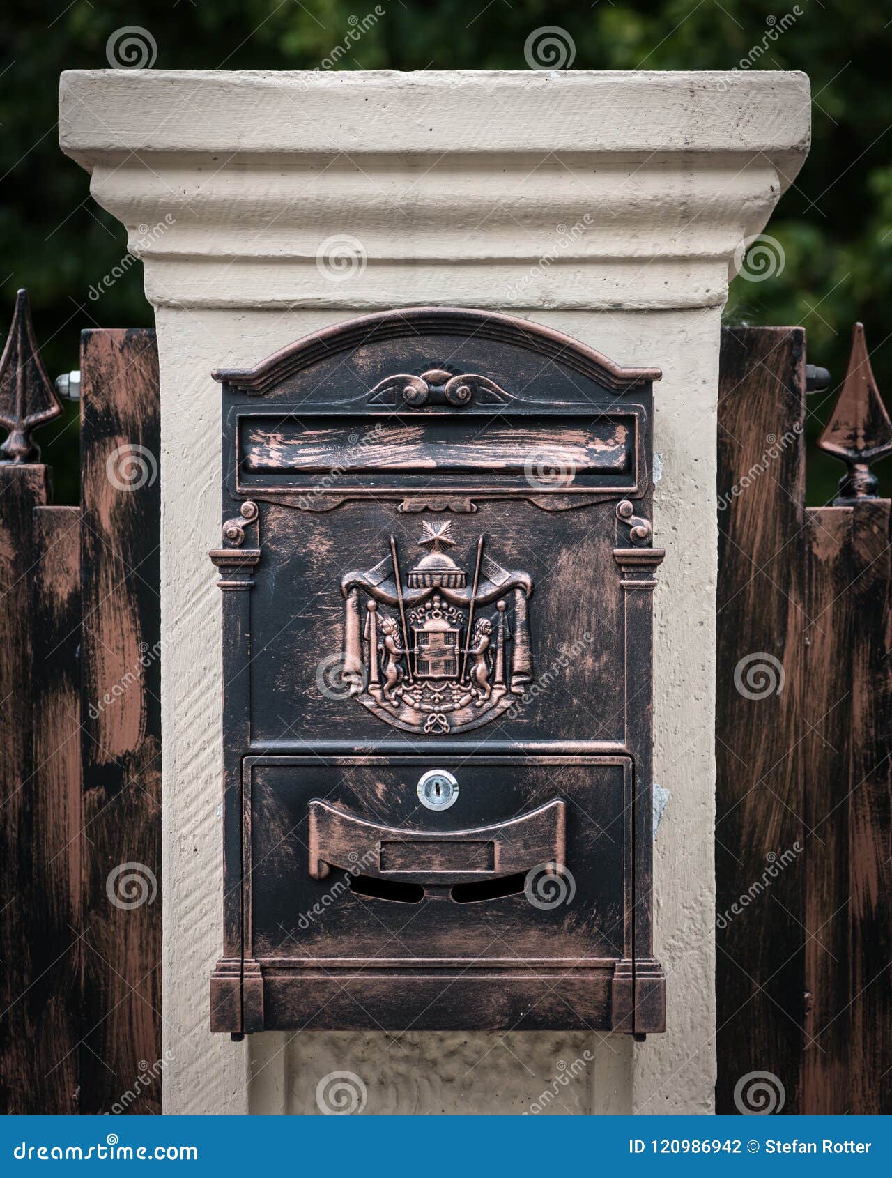 Bronze Mailbox on a White Pillar Made of Stone Stock Photo - Image of
