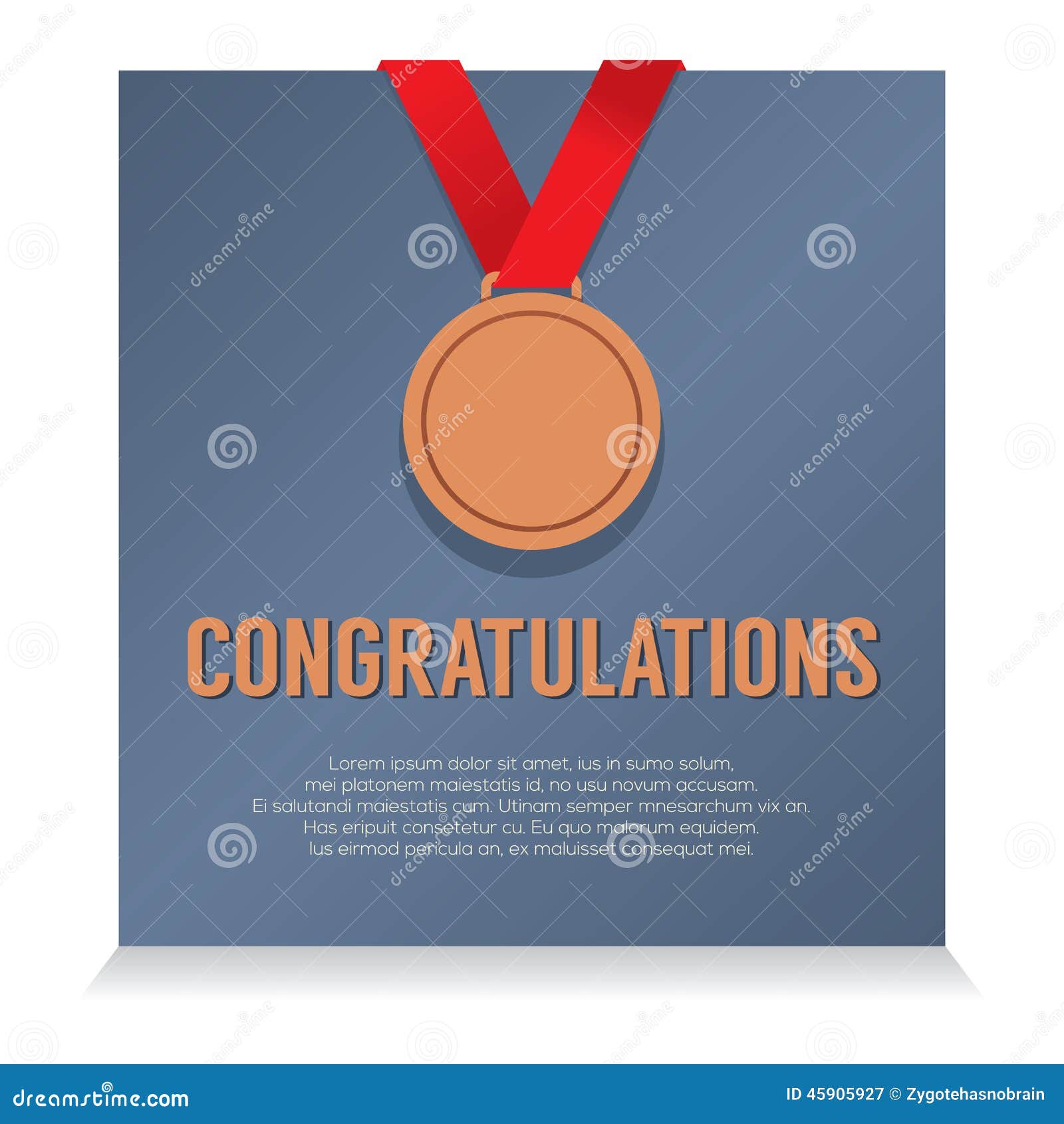 Bronze Medal with Congratulations Card Stock Vector Illustration of