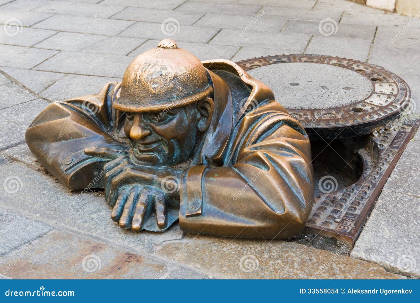 Bronze sculpture called man at work, Bratislava, Slovakia